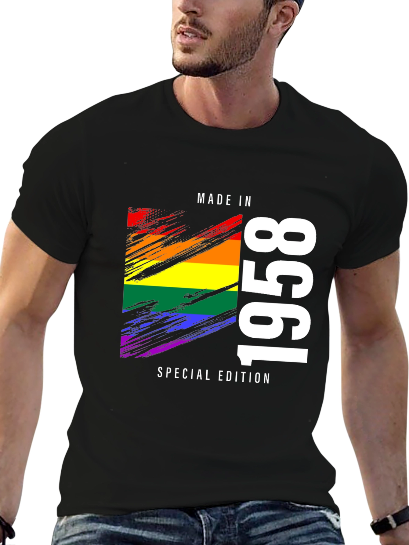 Black Made in 1958 Rainbow Pride T-Shirt view 6