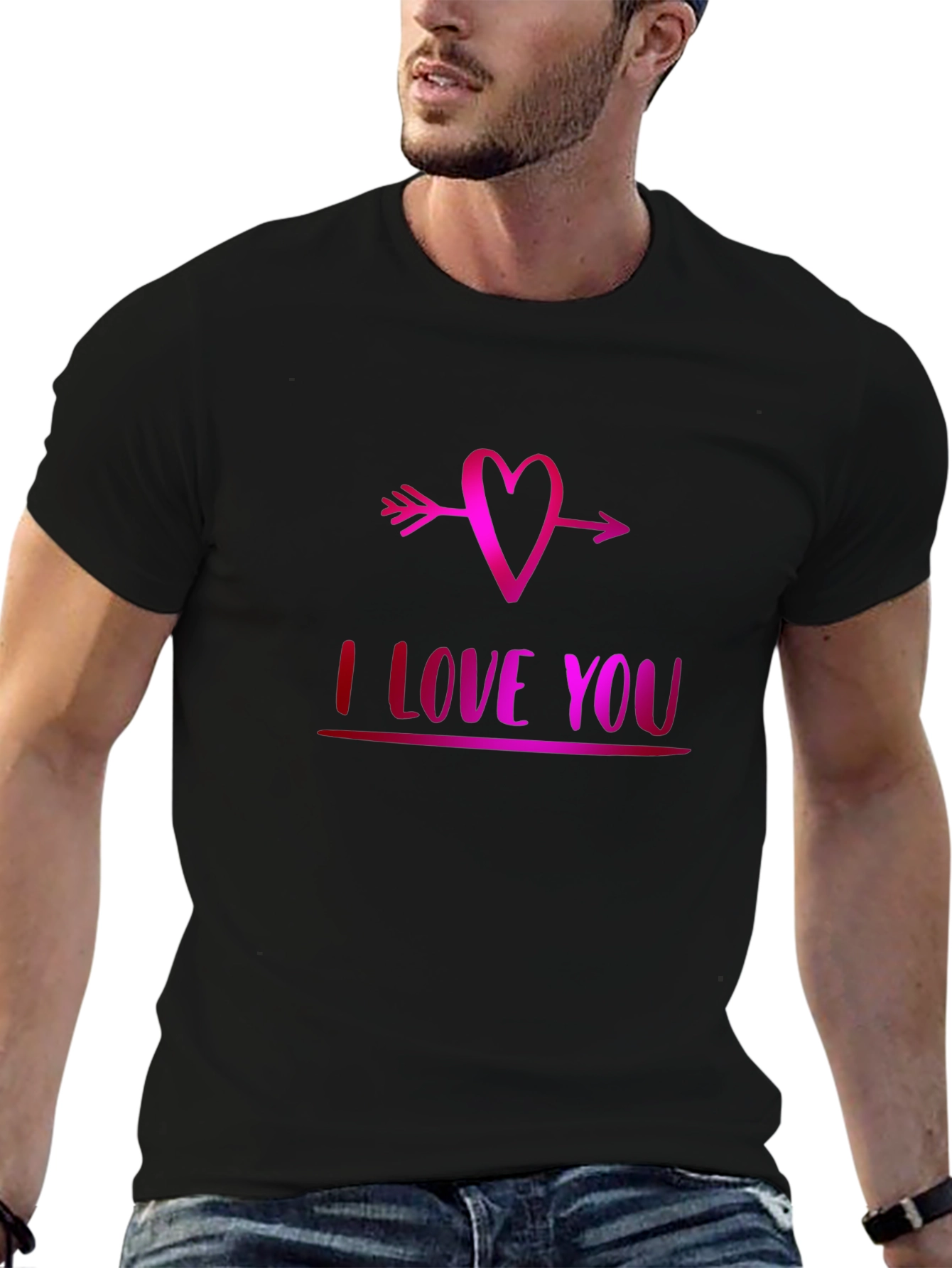 Black I Love You Heart Arrow Graphic Tee - Soft Black T-Shirt view 6