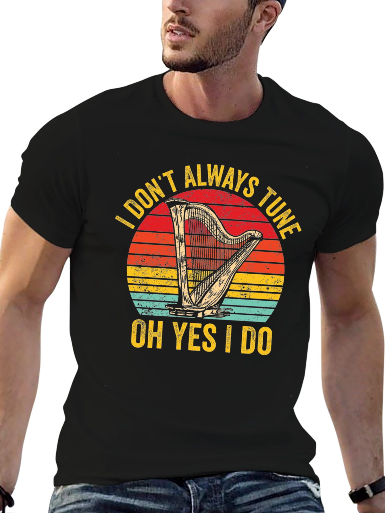 Black Funny Harpist T-Shirt: I Don't Always Tune, Oh Yes I Do view 6