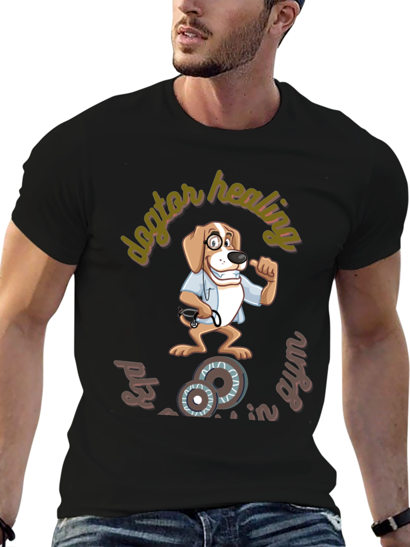 Black Doctor Healing Dog Gym T-Shirt view 6