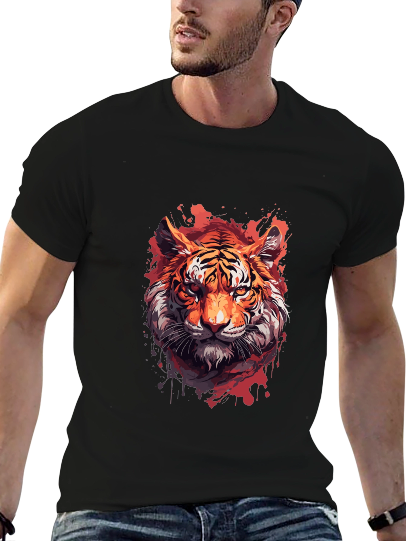 Black Tiger Graphic Print Black T-Shirt view 6