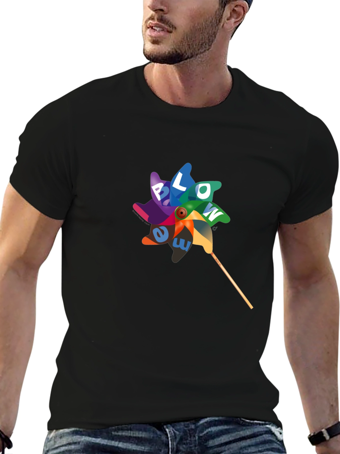 Black Novelty 'Follow Me' Windmill Graphic T-Shirt view 6