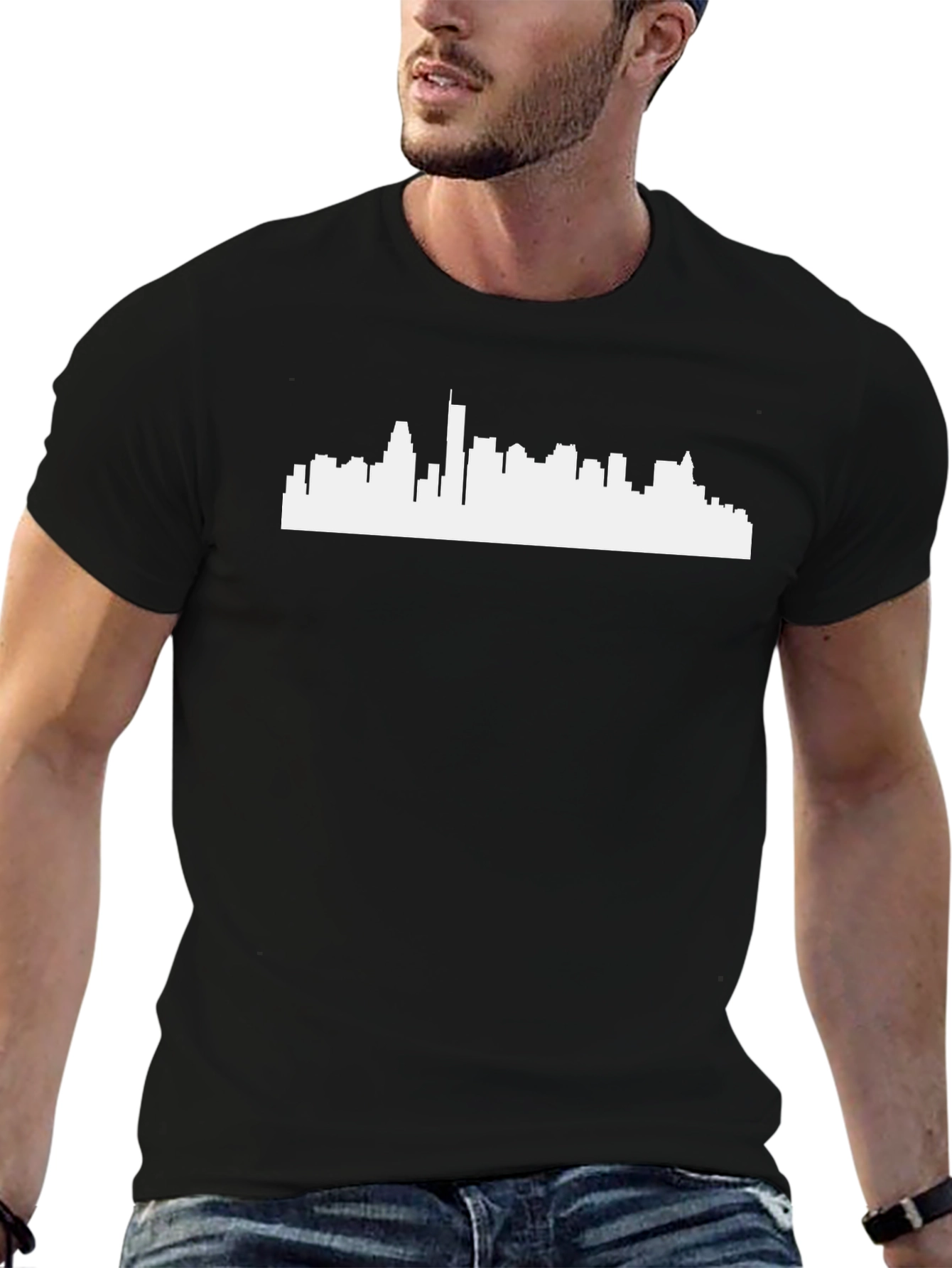 Black City Skyline Graphic Tee - Classic Black Crew Neck view 6
