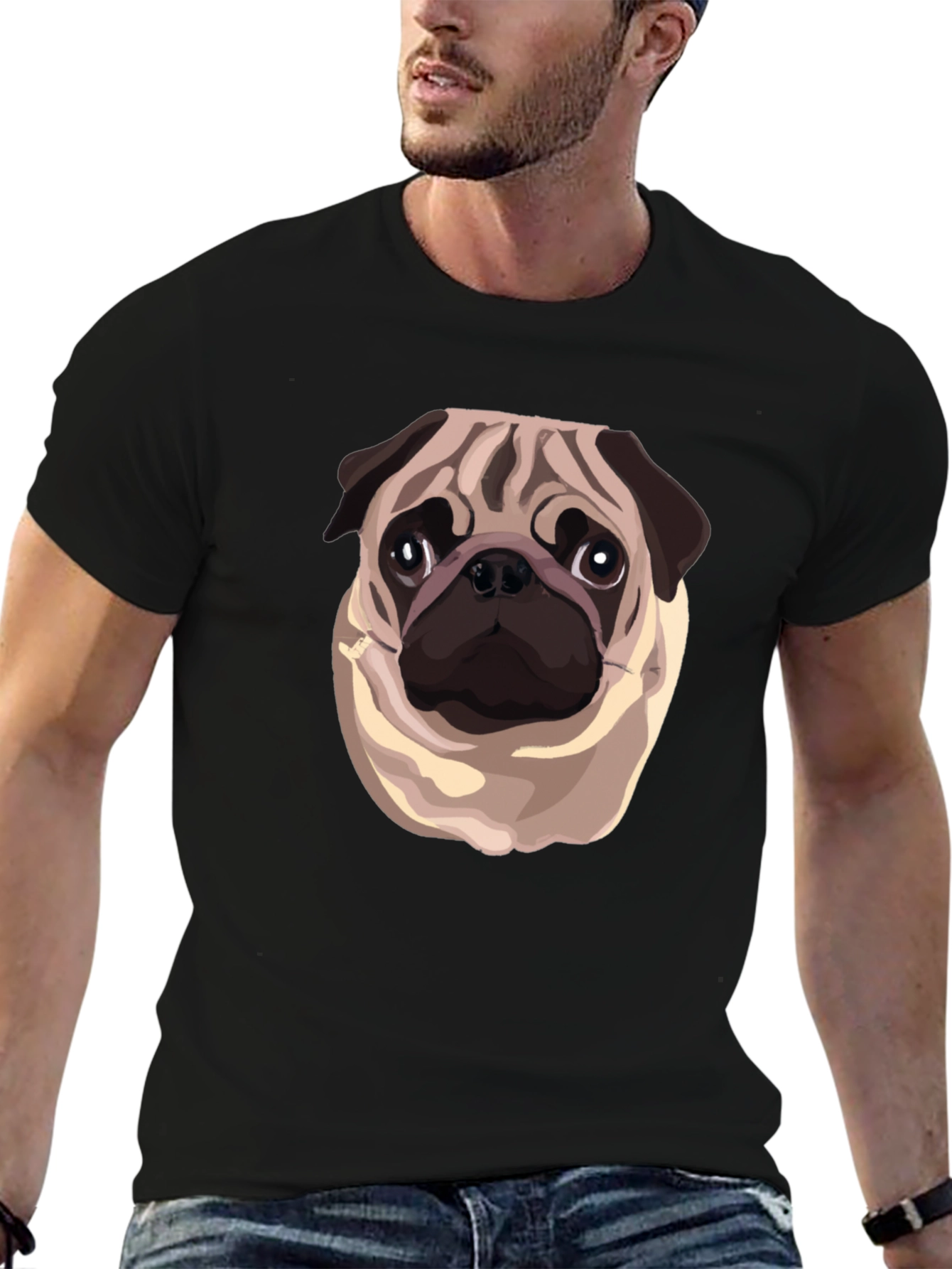 Black Pug Graphic Black T-Shirt view 6