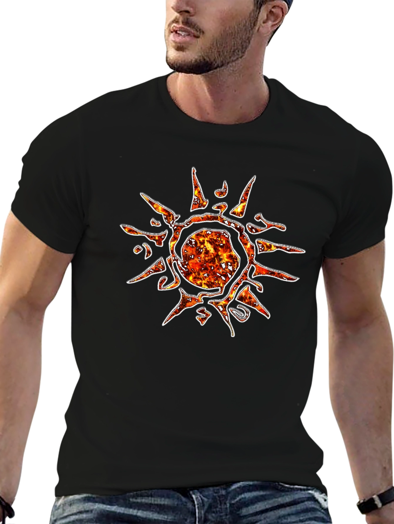 Black Fiery Sun Graphic Black T-Shirt view 6