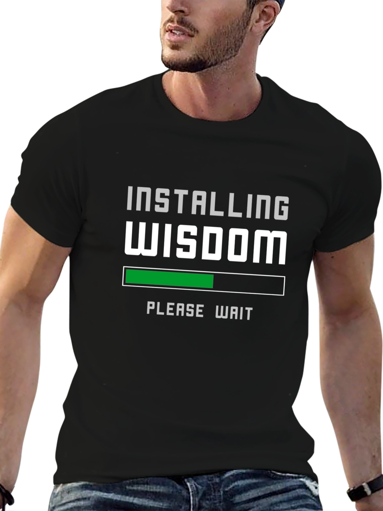 Black Installing Wisdom Funny Black T-Shirt view 6