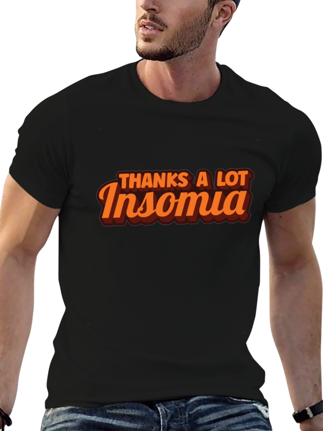 Black Thanks A Lot Insomnia Black Graphic T-Shirt view 6