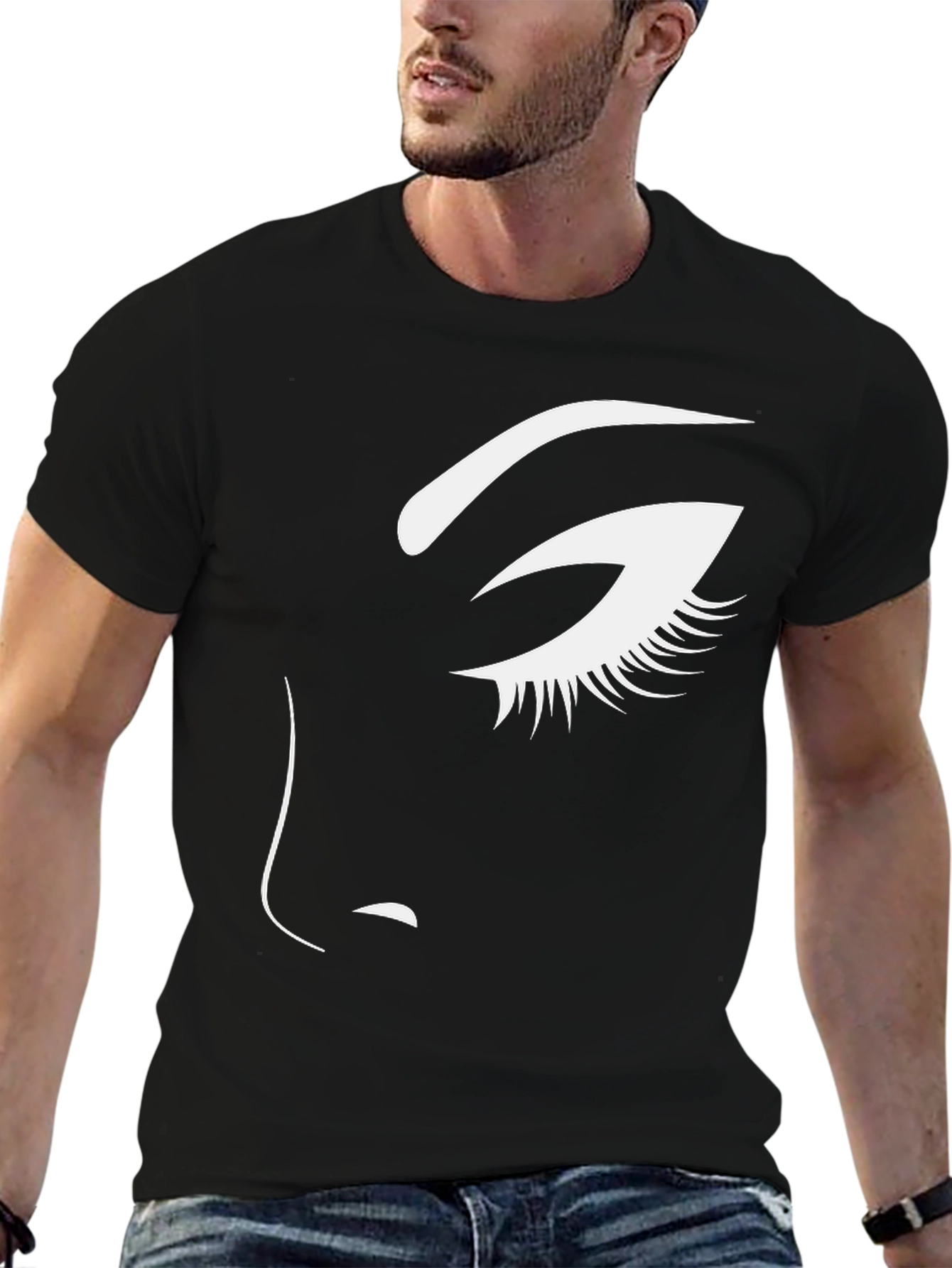 Black Seductive Eye Graphic Tee - Unisex Black Cotton Shirt view 6