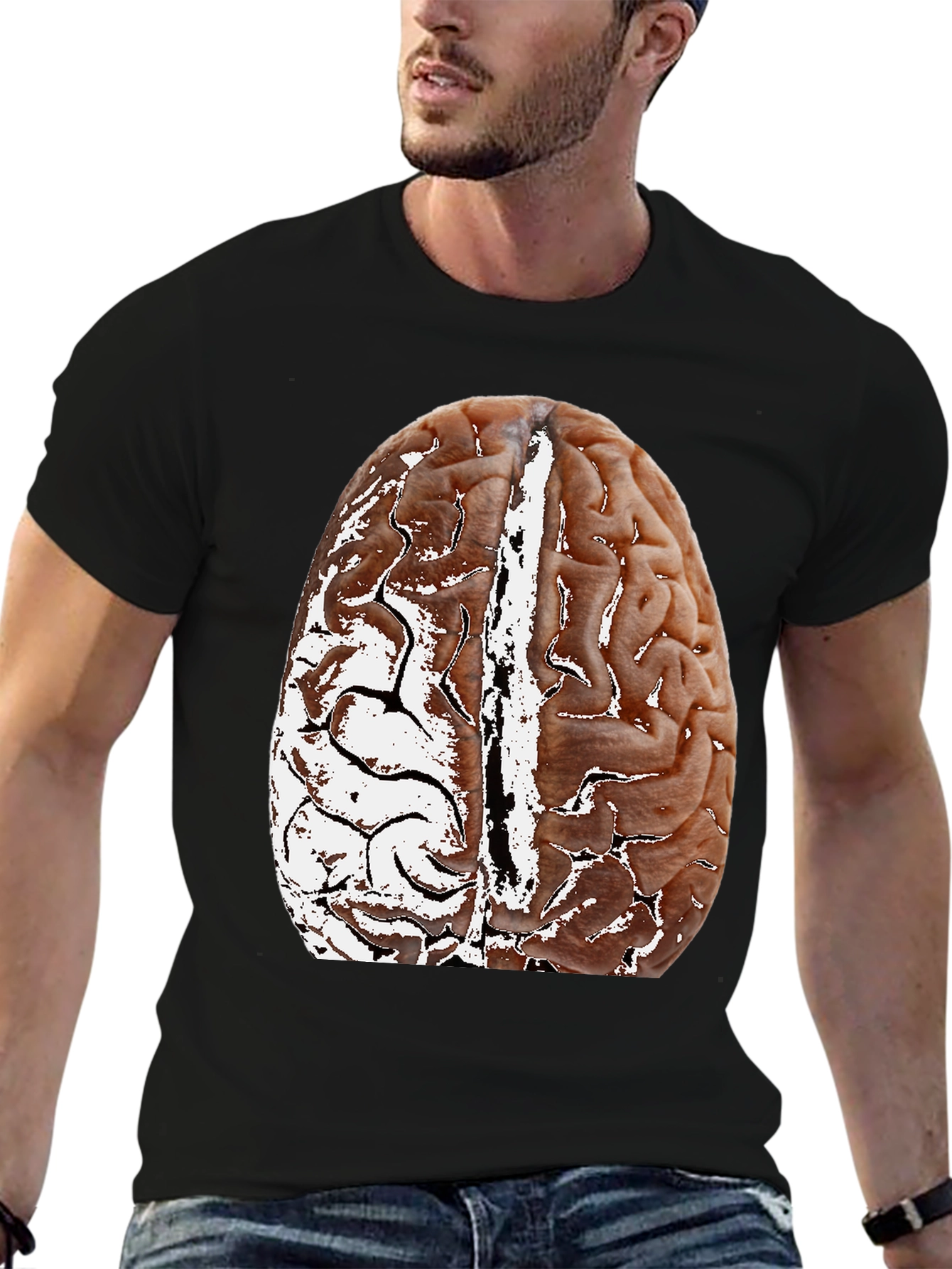 Black Brain Graphic Black T-Shirt - Anatomical Design view 6