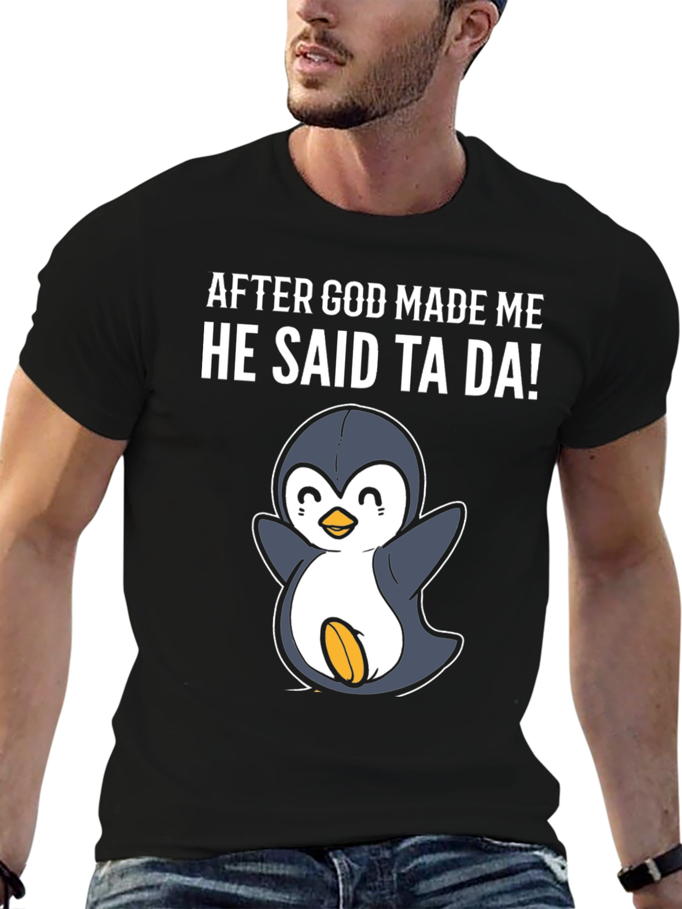 Black Funny Penguin Graphic T-Shirt view 6