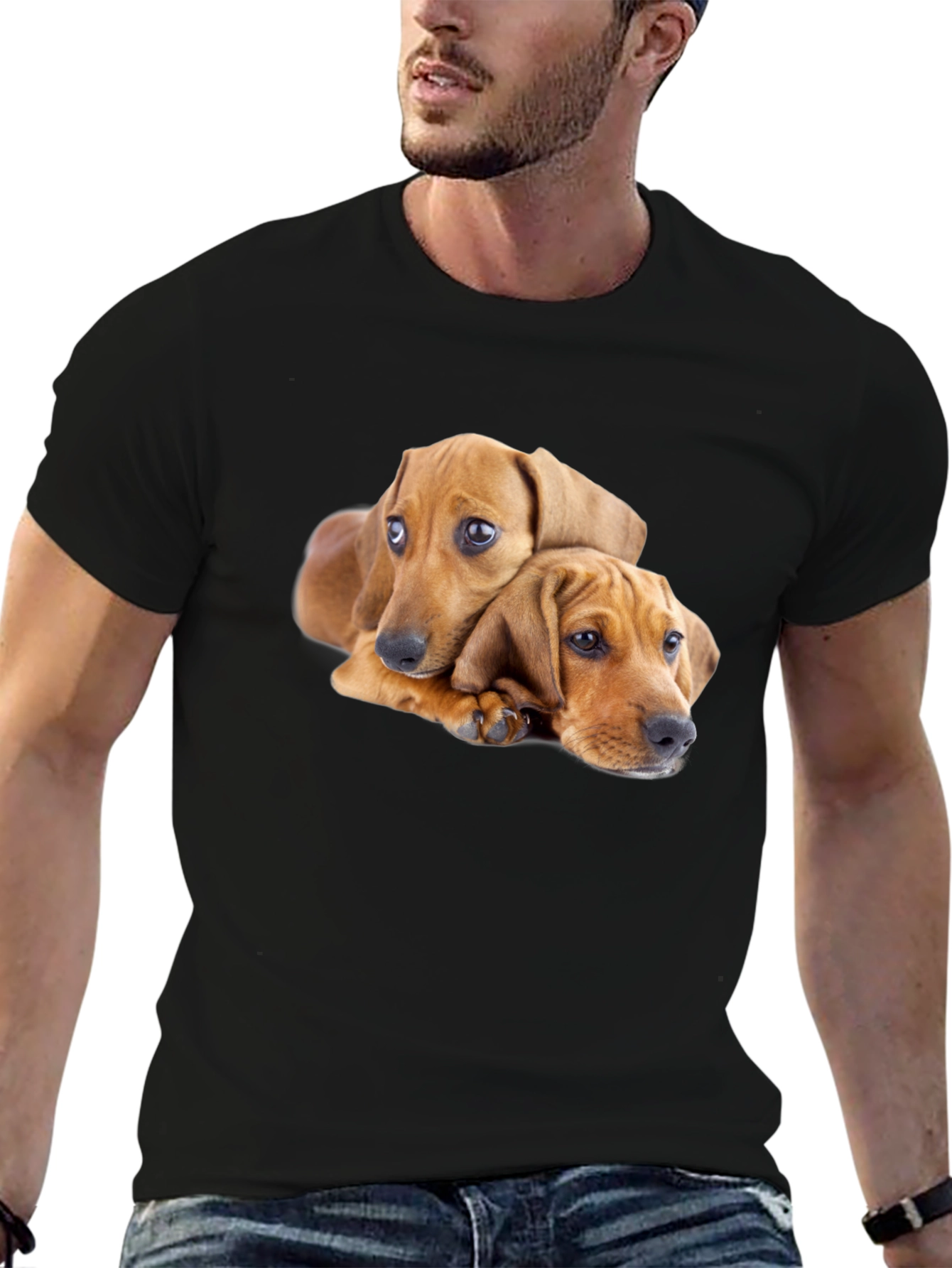 Black Cute Puppies Graphic Black T-Shirt view 6