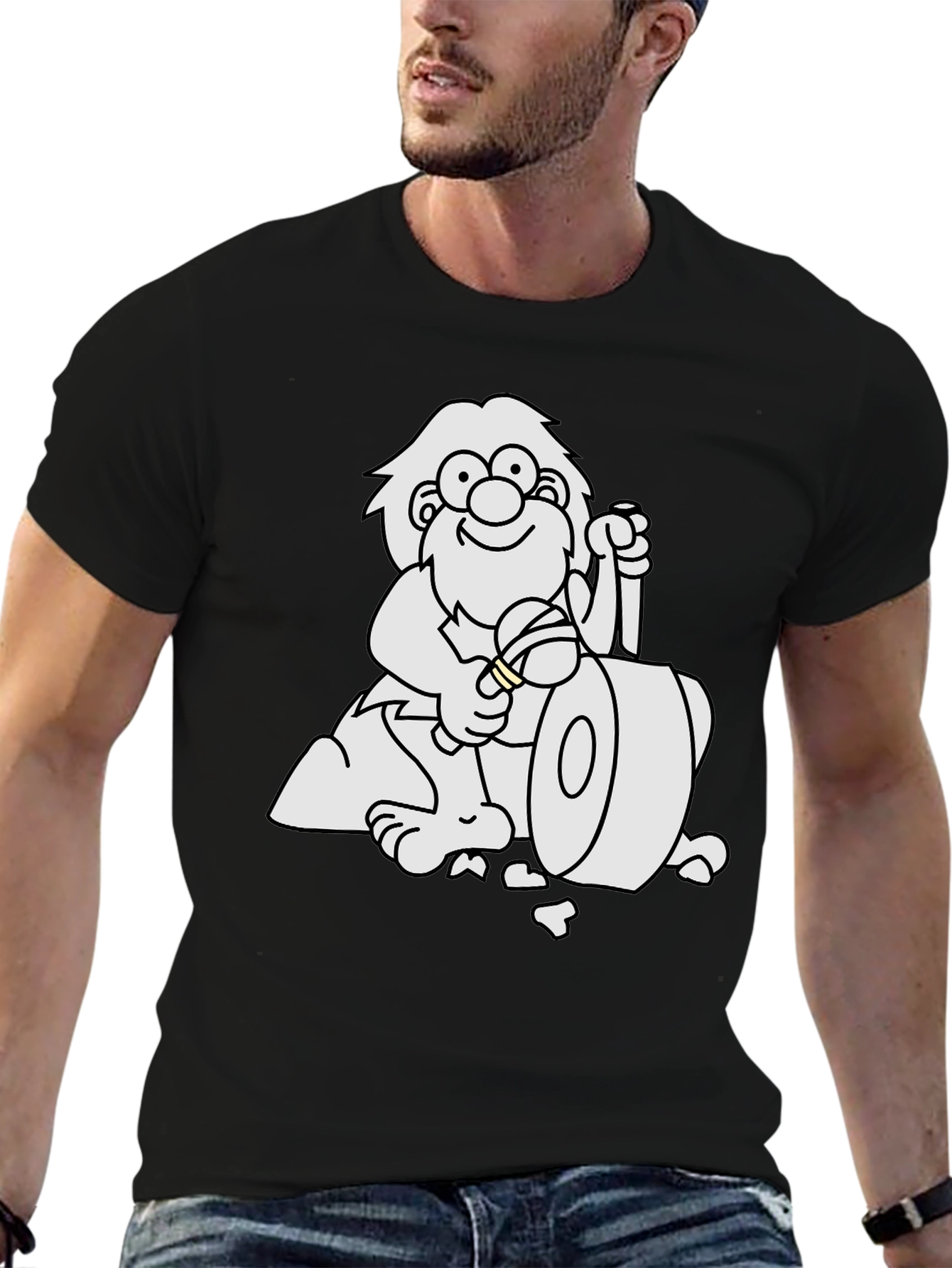 Black Cartoon Caveman Black T-Shirt view 6