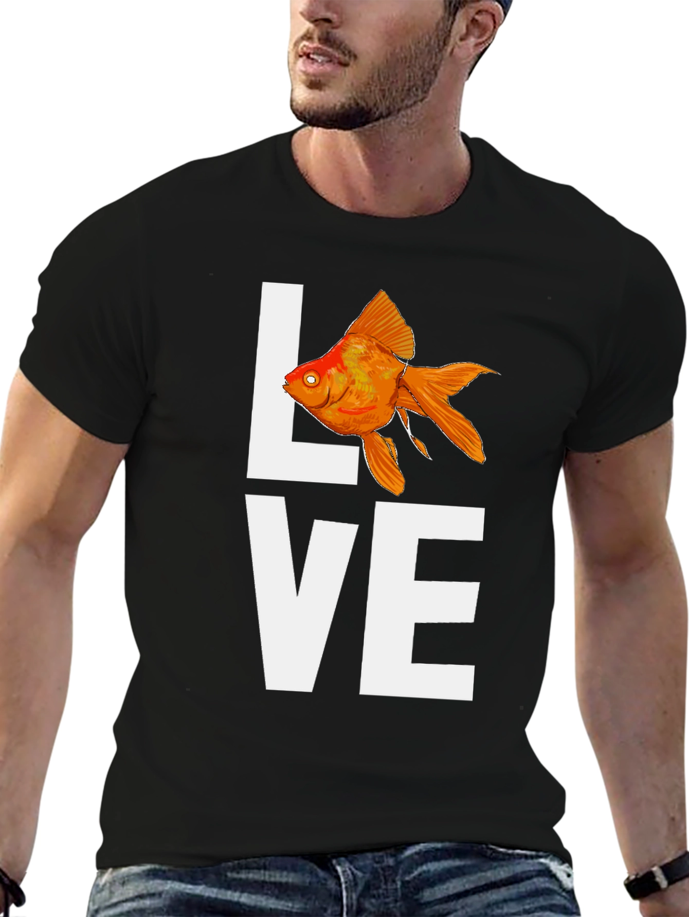 Black Love Goldfish T-Shirt - Unique Graphic Tee view 6