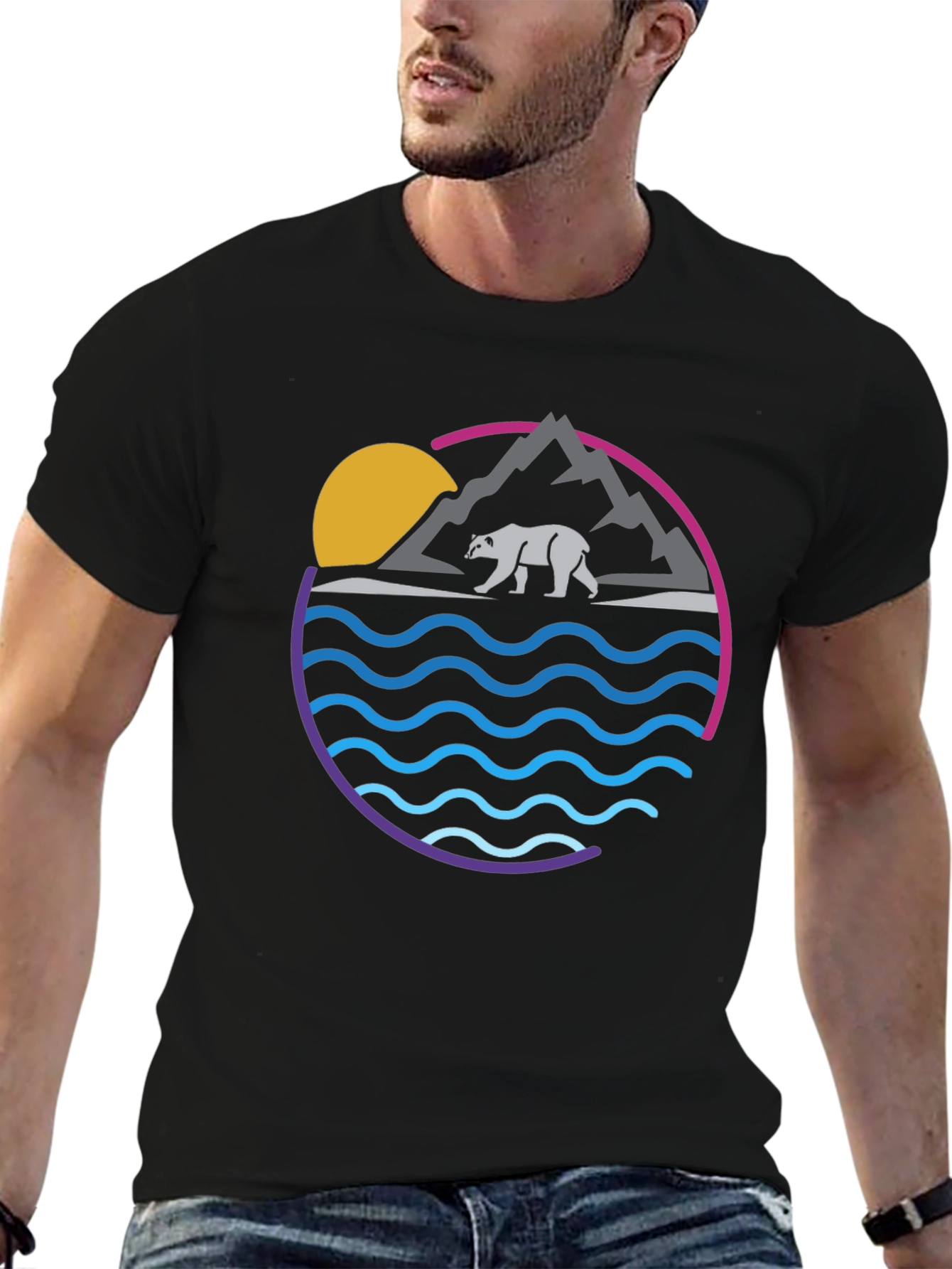 Bear Mountain Wave Graphic Tee - Cool Nature Shirt - 6