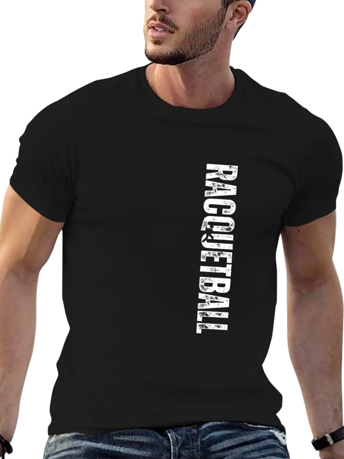 Black Racquetball Graphic Tee - Black Cotton T-Shirt view 6