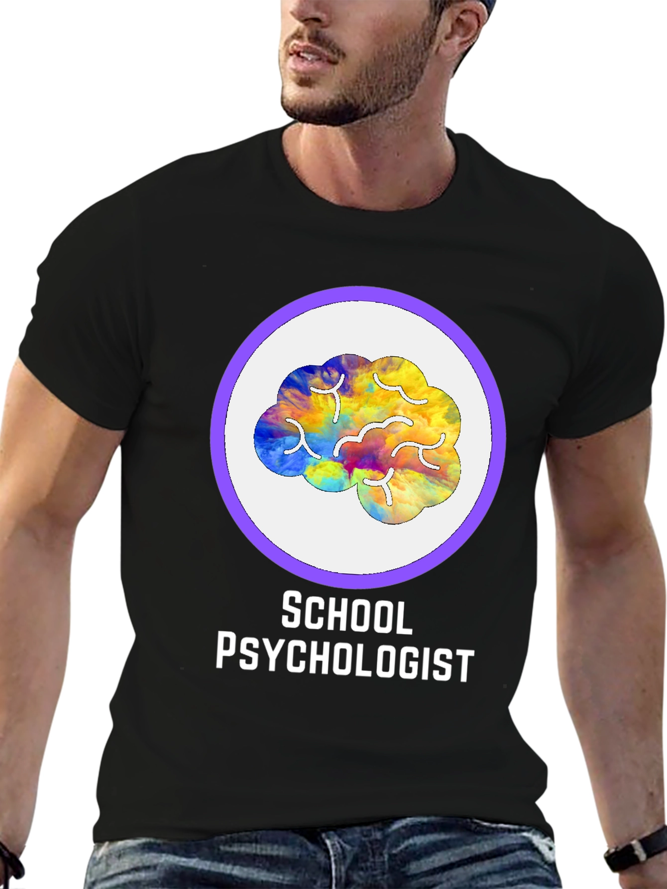 Black School Psychologist Brain Graphic Tee view 6