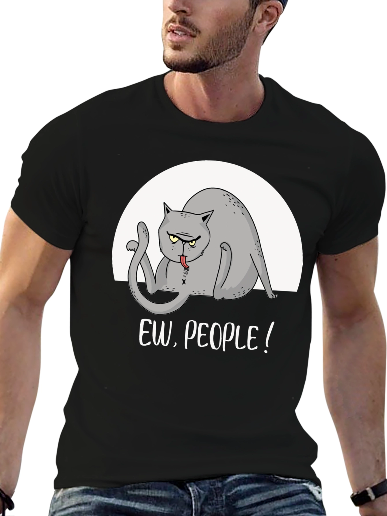 Black Ew, People! Graphic Tee - Funny Cat T-Shirt view 6