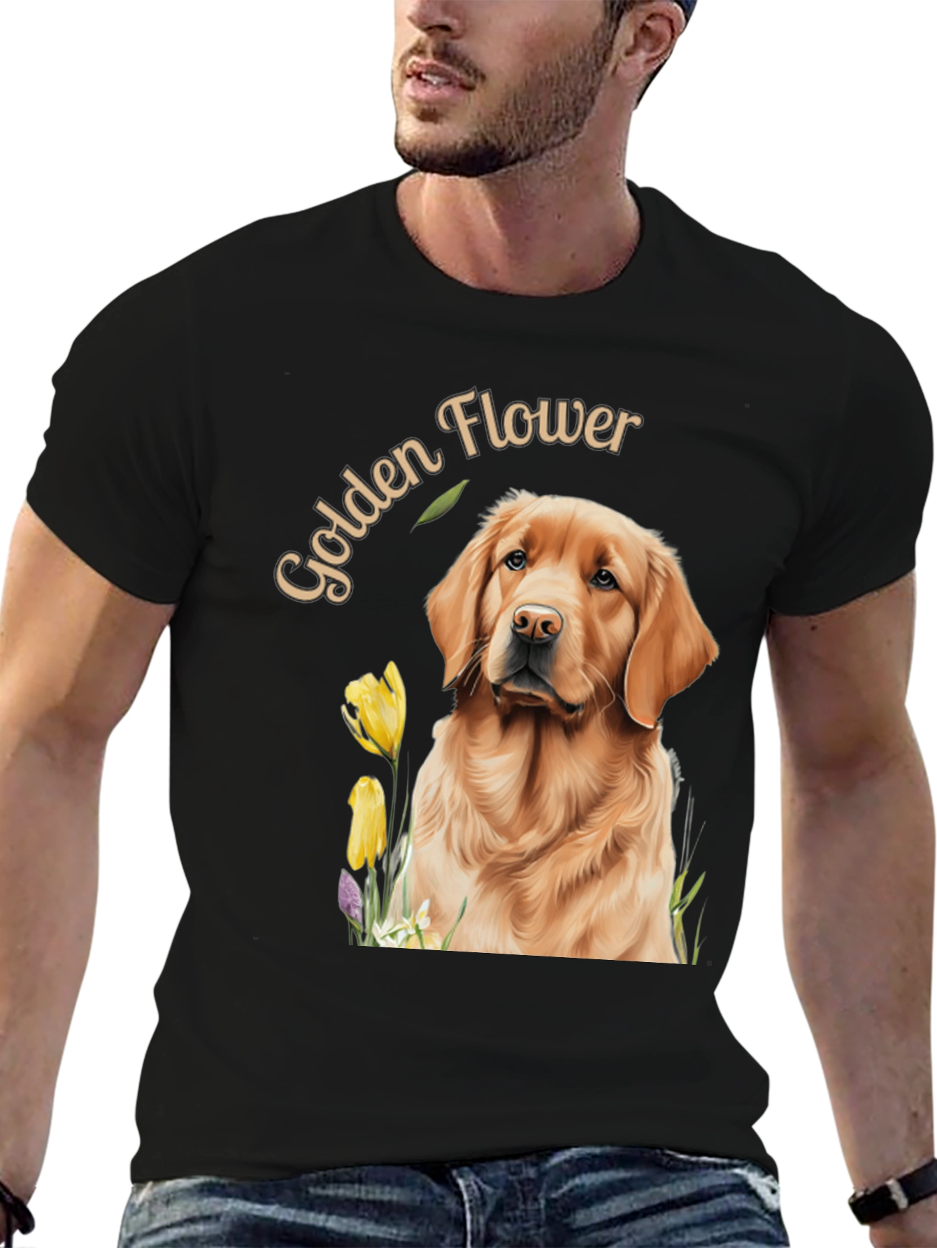 Black Golden Flower Dog Graphic Tee view 6