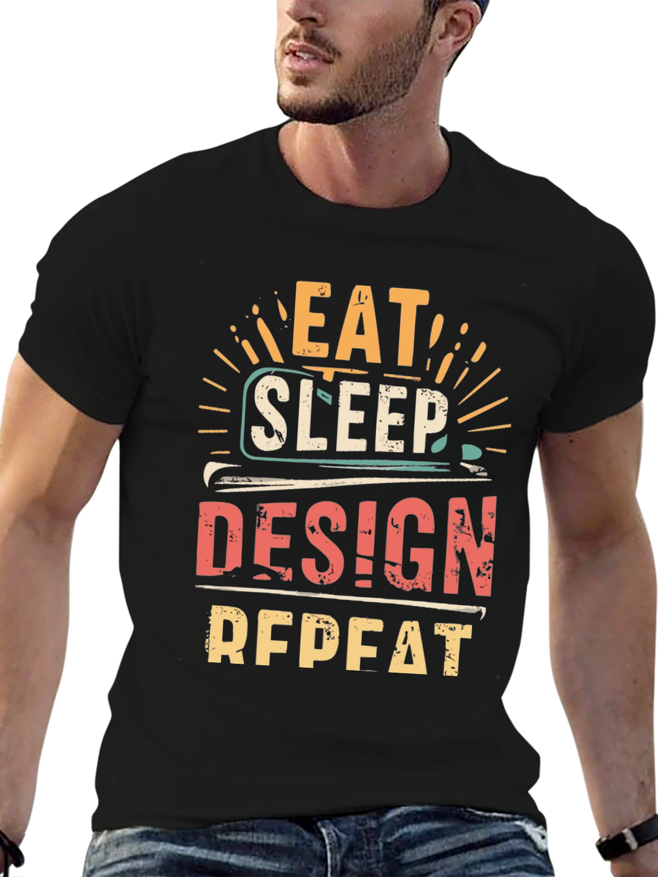 Black Eat Sleep Design Repeat T-Shirt view 6