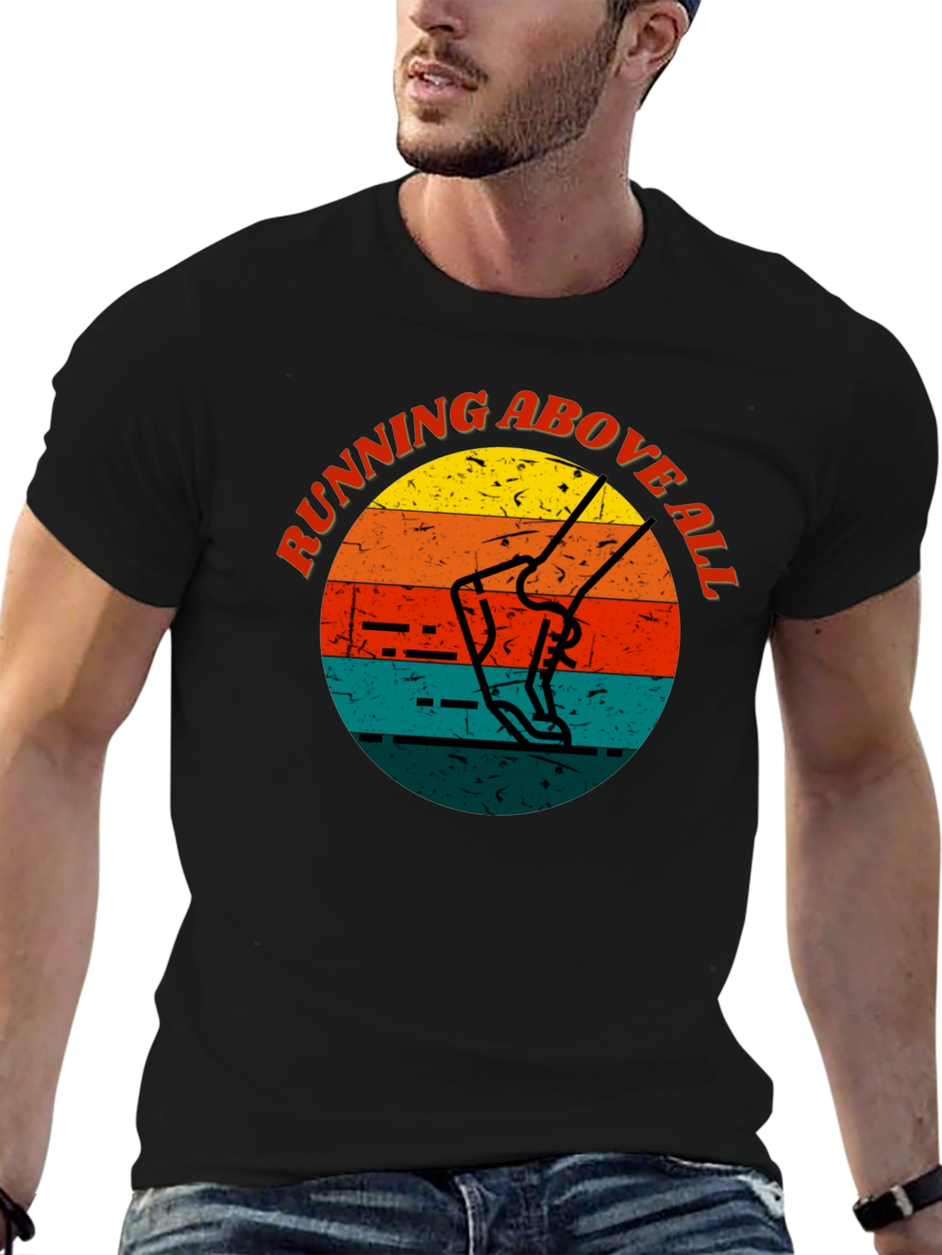Black Running Above All Retro Style T-Shirt view 6