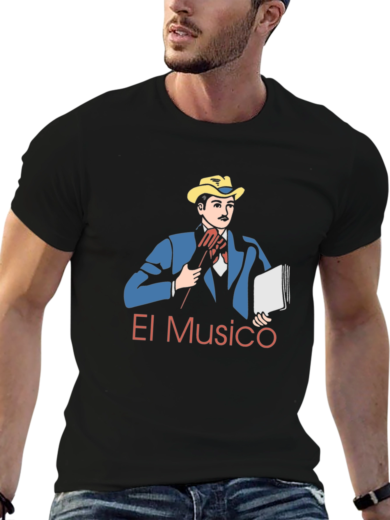 Black El Musico Graphic Tee - Stylish Musician Design view 6