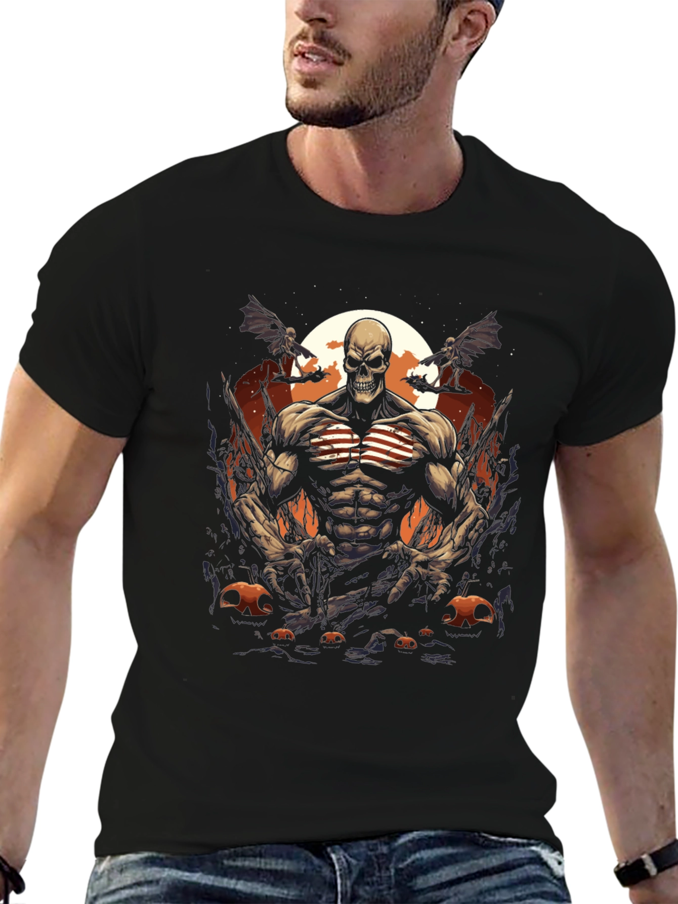 Black Skull Patriot Halloween Graphic Tee view 6