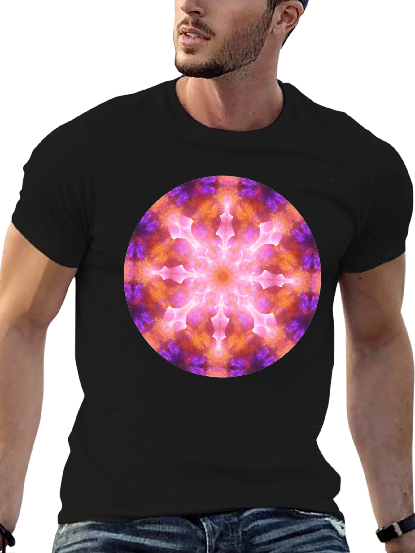 Black Cosmic Mandala Graphic Black T-Shirt view 6