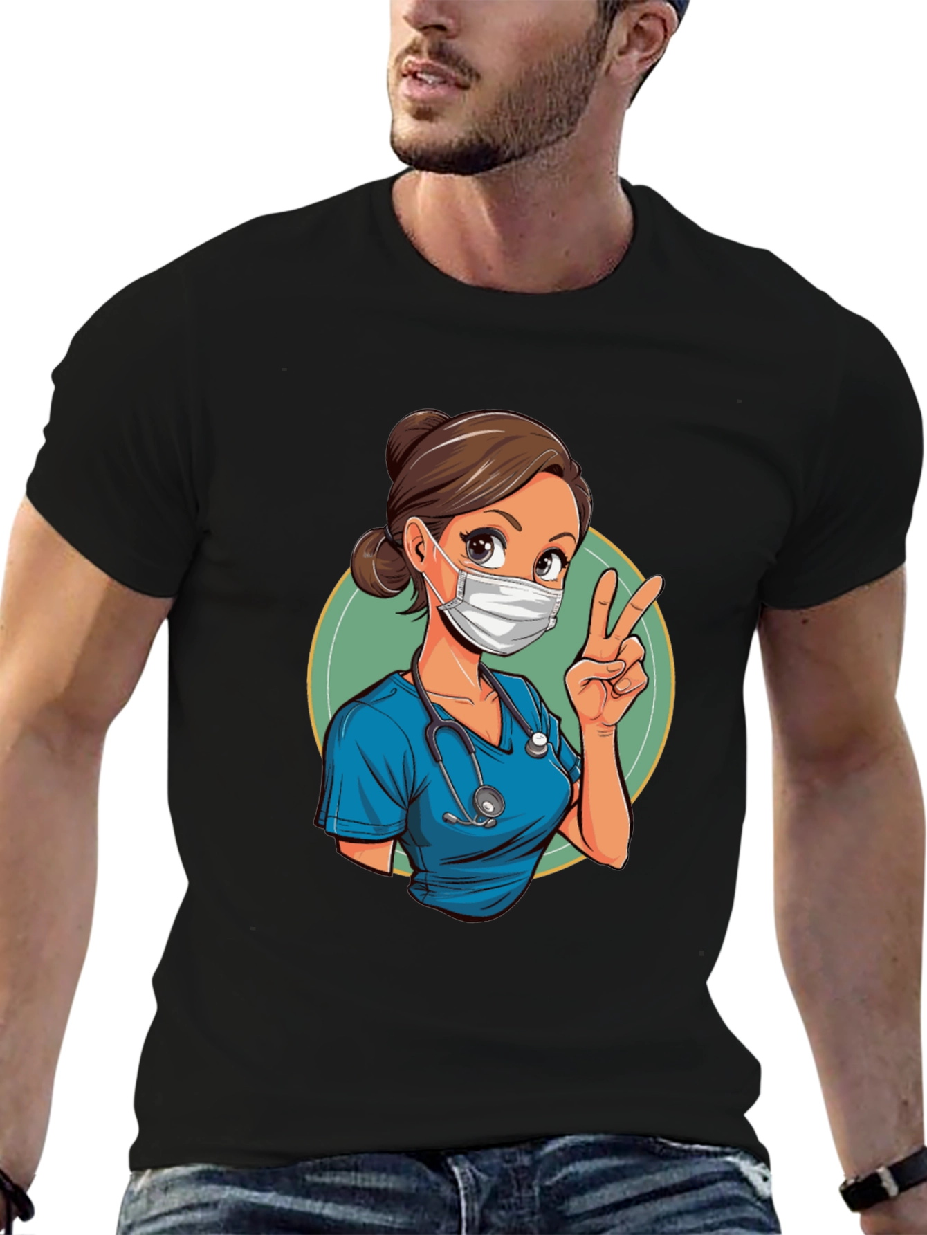 Black Nurse Cartoon Graphic Tee - Essential Worker view 6