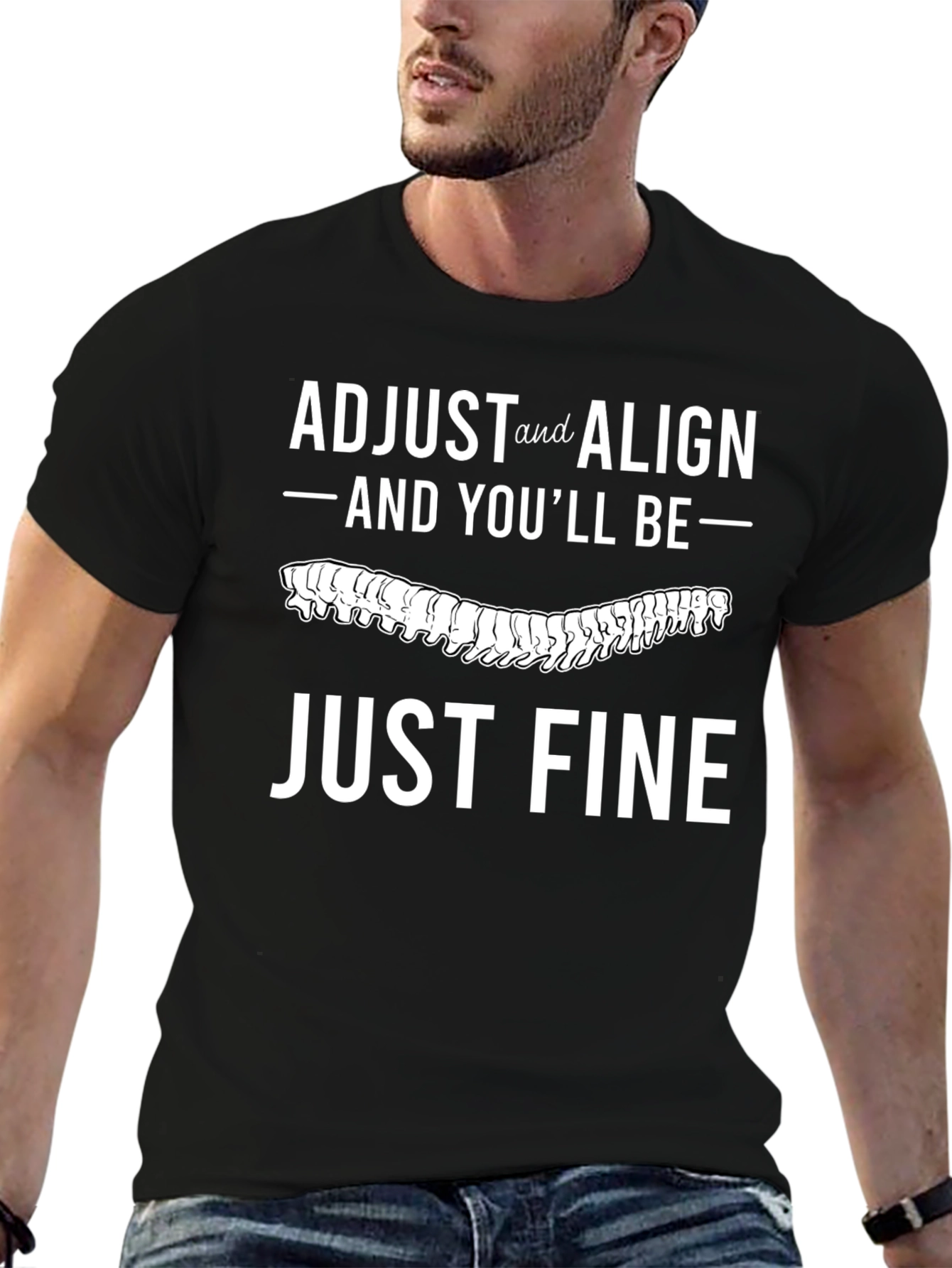 Black Adjust and Align T-Shirt Chiropractic Spine Tee view 6