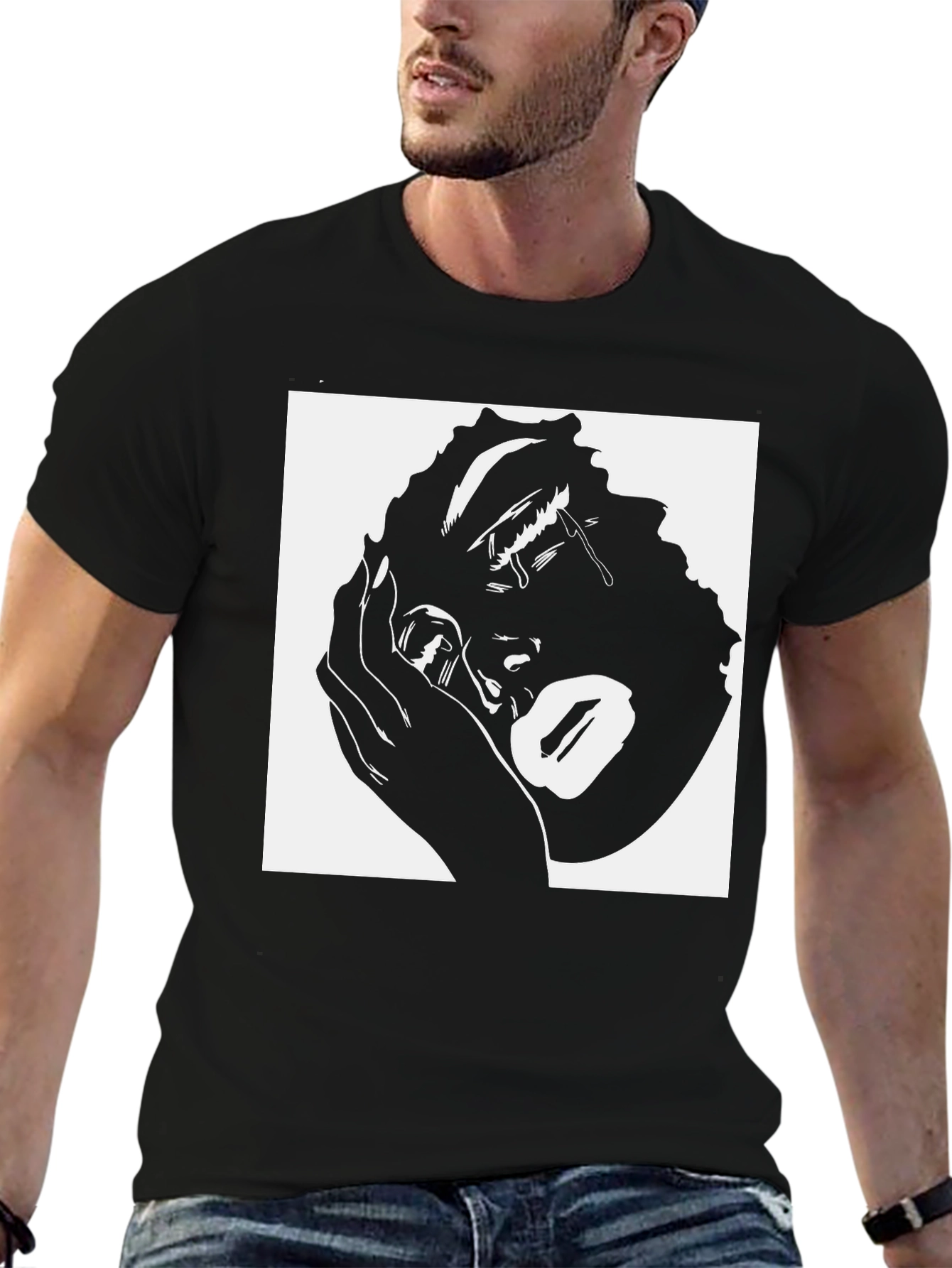 Black Tearful Silhouette Graphic Tee - Modern Streetwear view 6