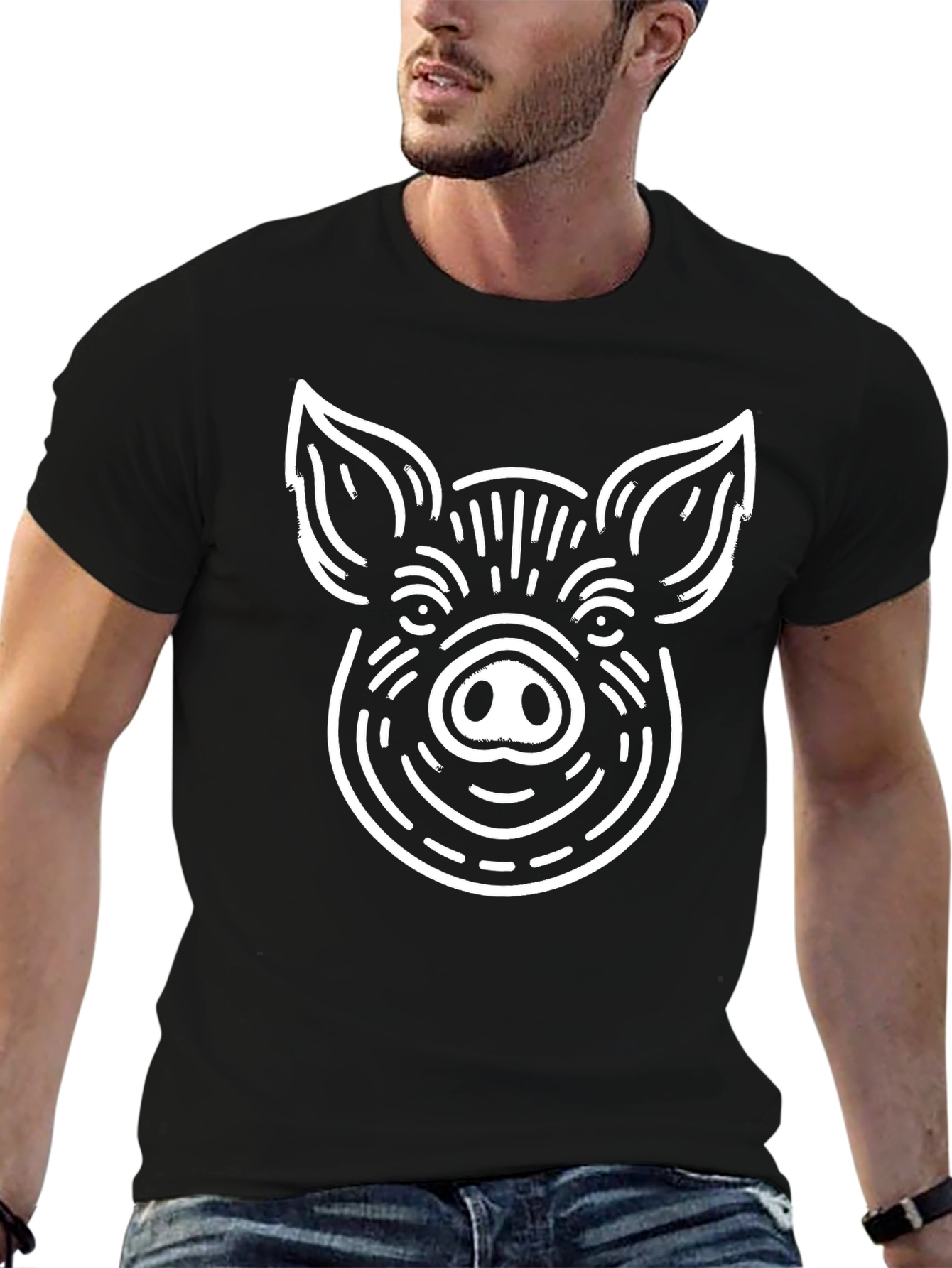 Black Pig Graphic Tee - Black Cotton Blend T-Shirt view 6