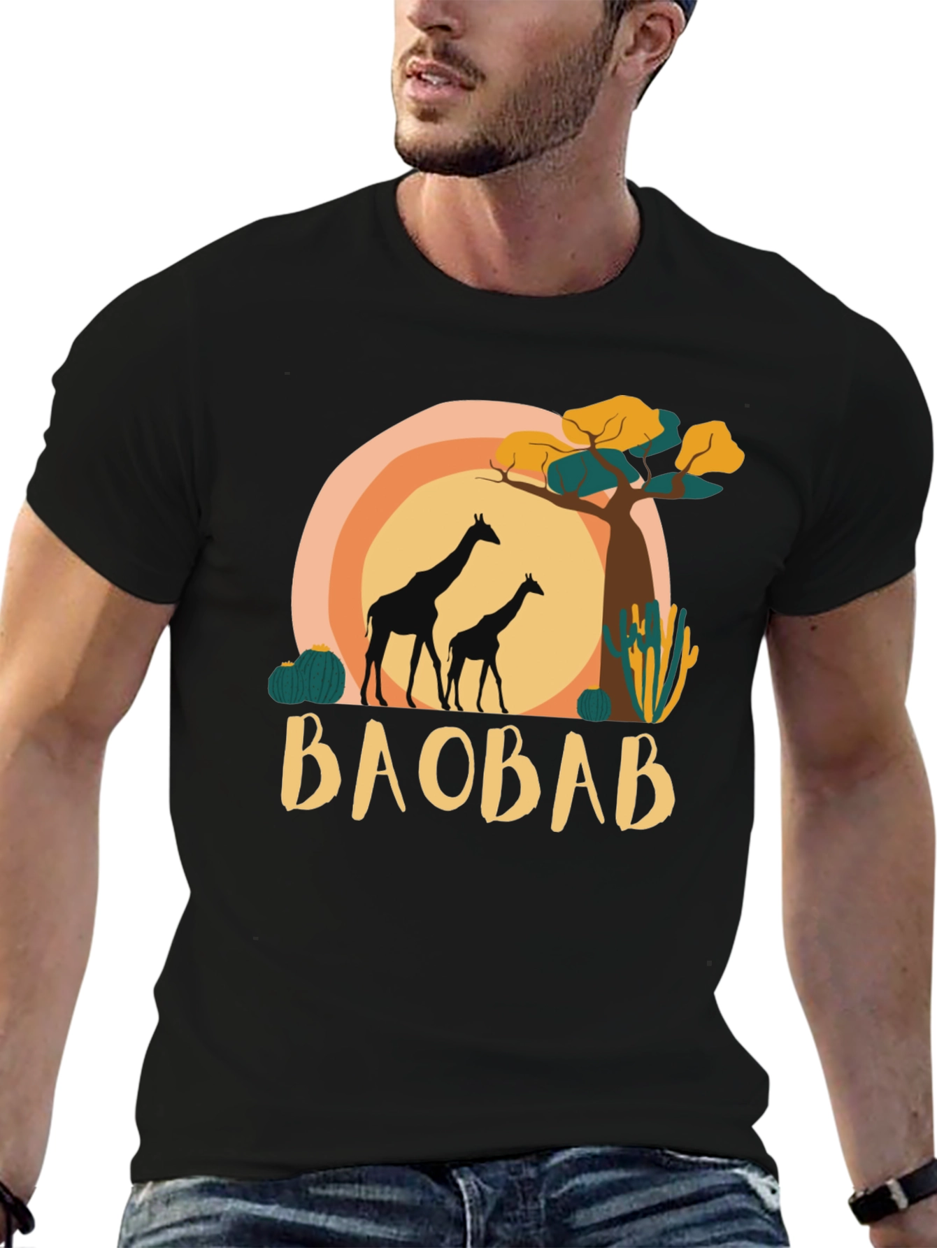 Black Baobab Giraffe Graphic Tee - Safari Style view 6
