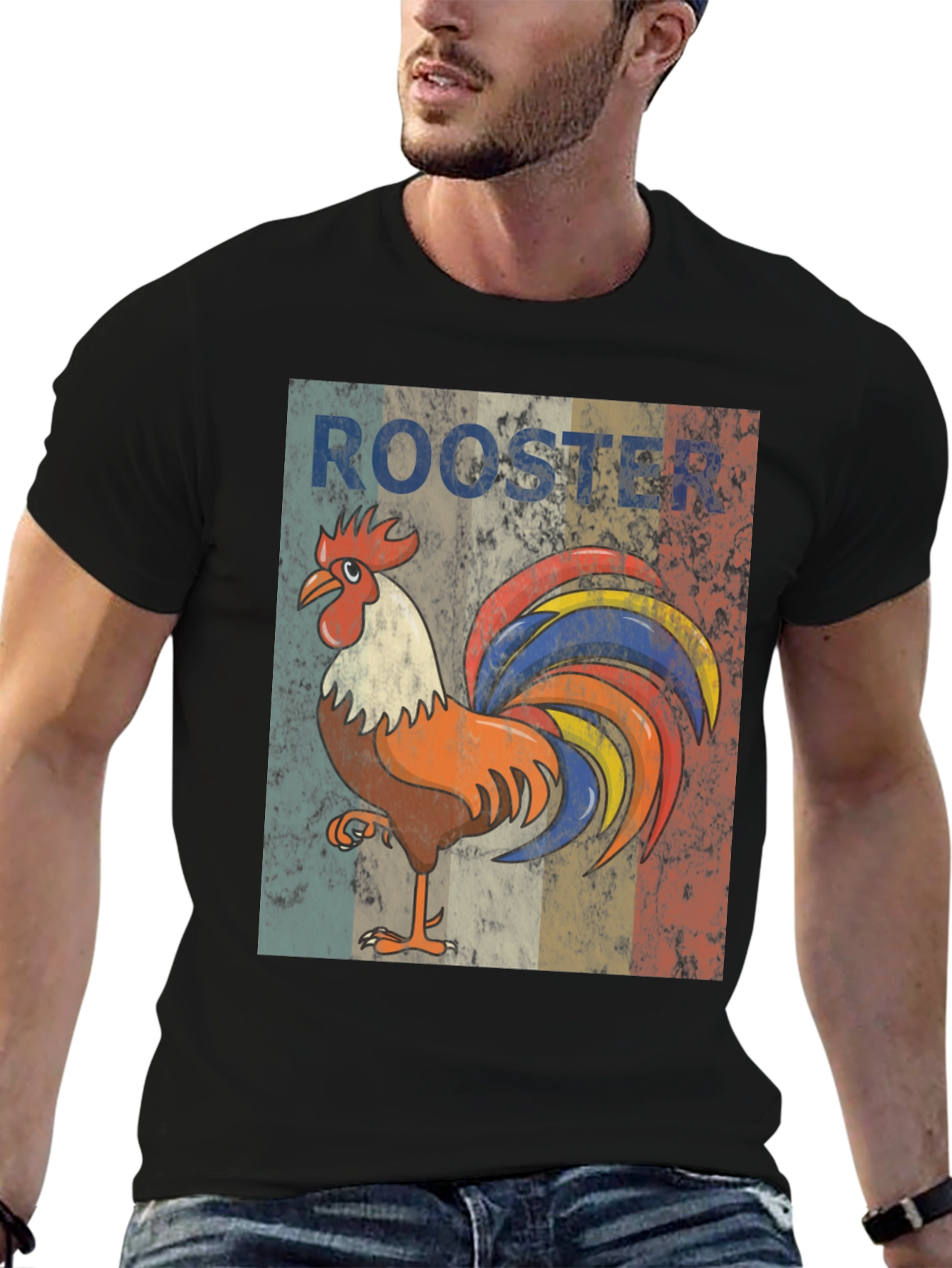Black Vintage Rooster Graphic Tee - Stylish Casual Wear view 6