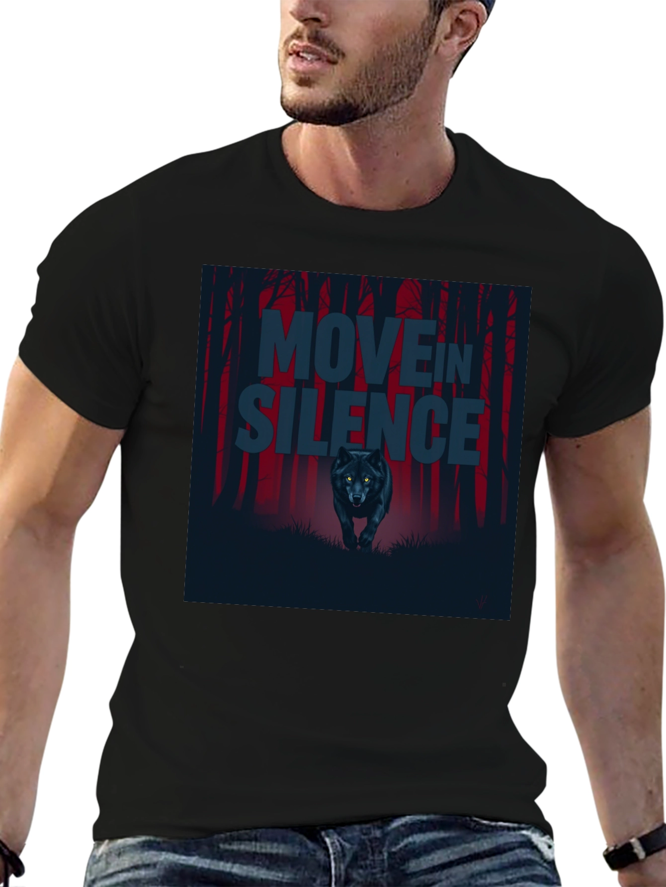 Black Move in Silence Wolf Graphic T-Shirt - Black view 6