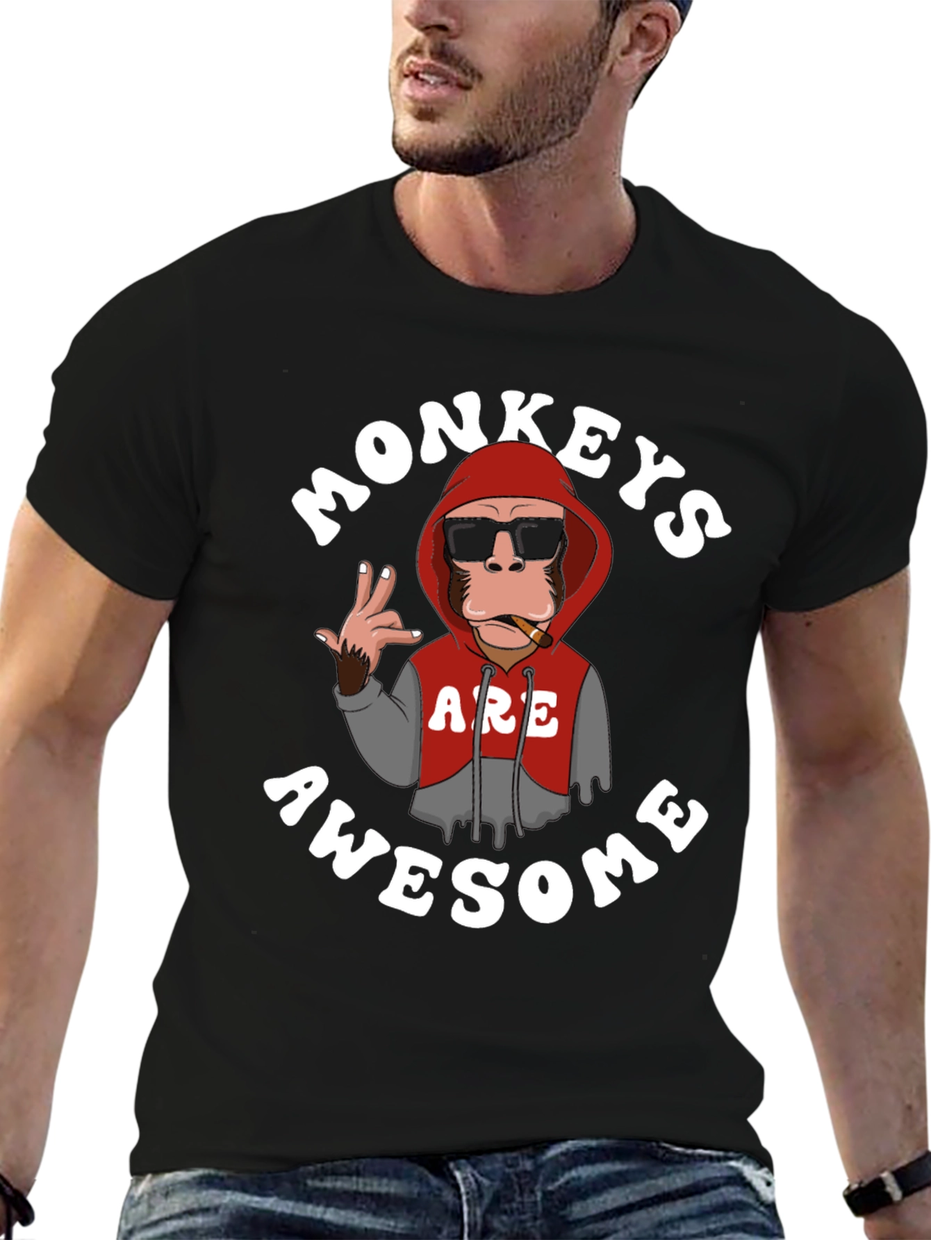 Black Funny Monkeys Are Awesome Graphic T-Shirt view 6