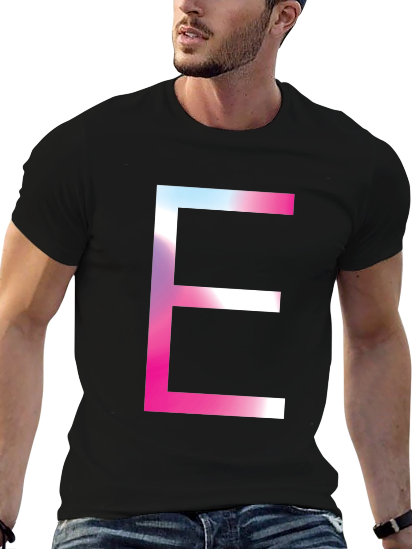 Black Bold 'E' Graphic Tee - Trendy Statement T-Shirt view 6