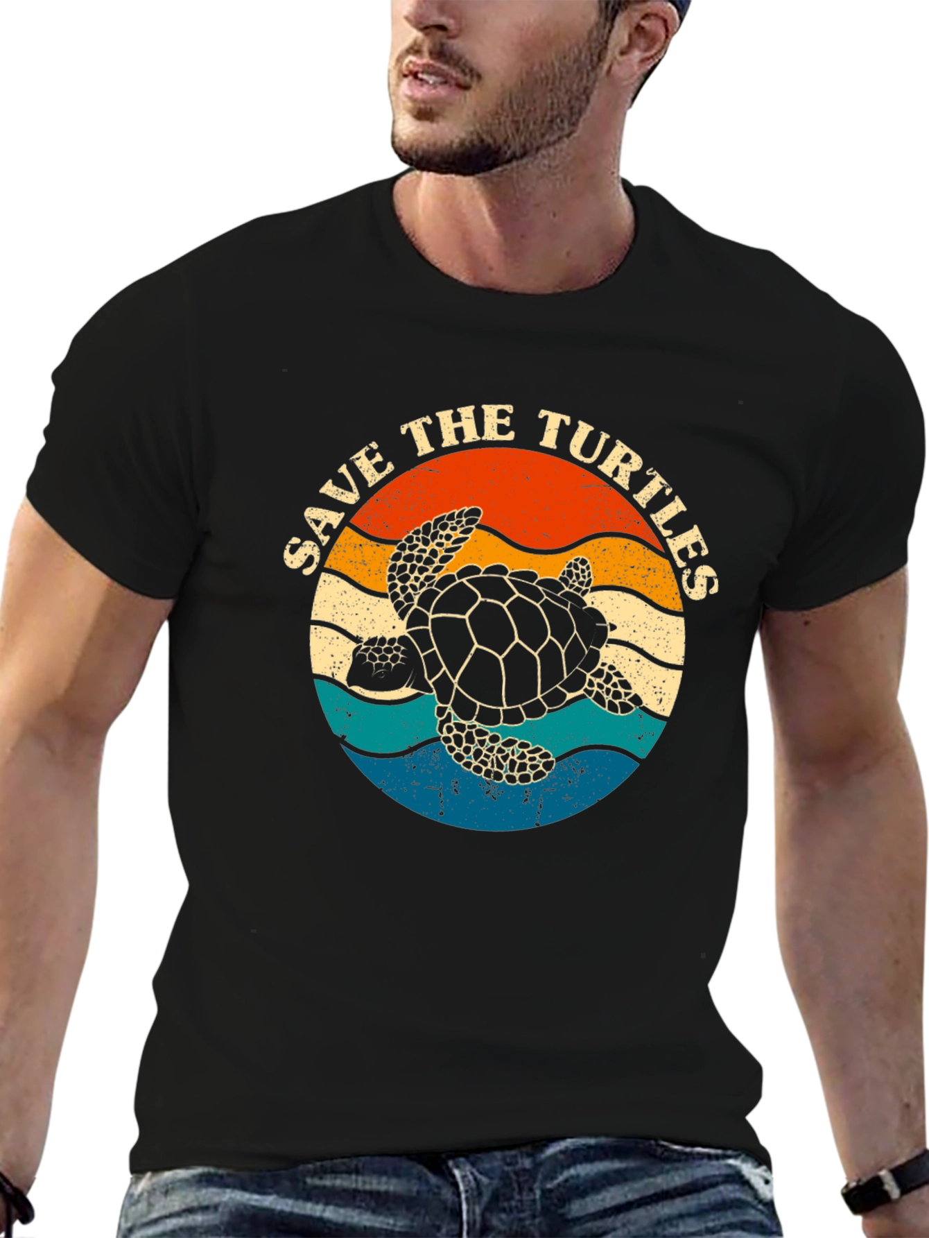 Black Save the Turtles Graphic Tee - Retro Style view 6