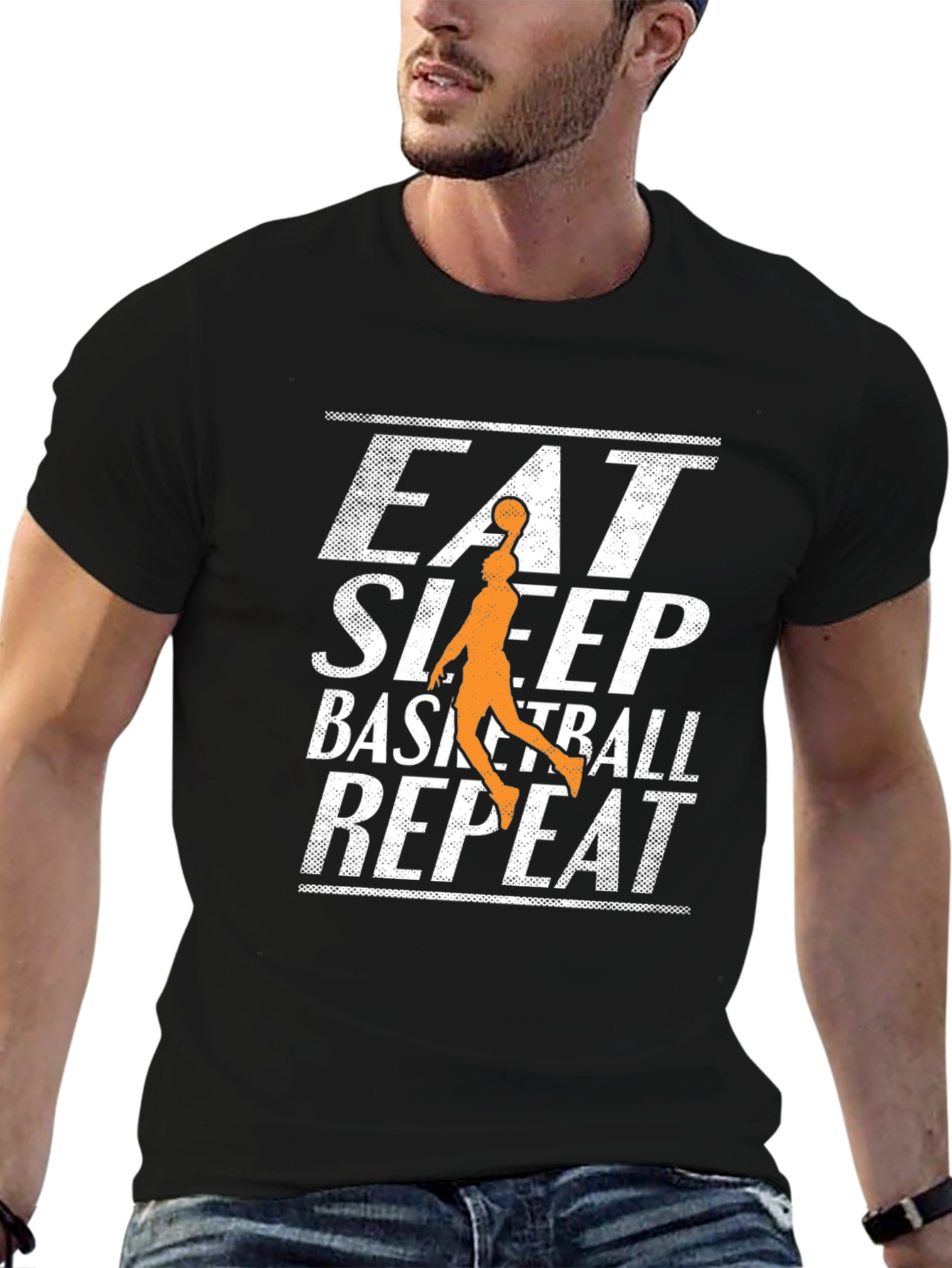 Black Eat Sleep Basketball Repeat Black T-Shirt view 6