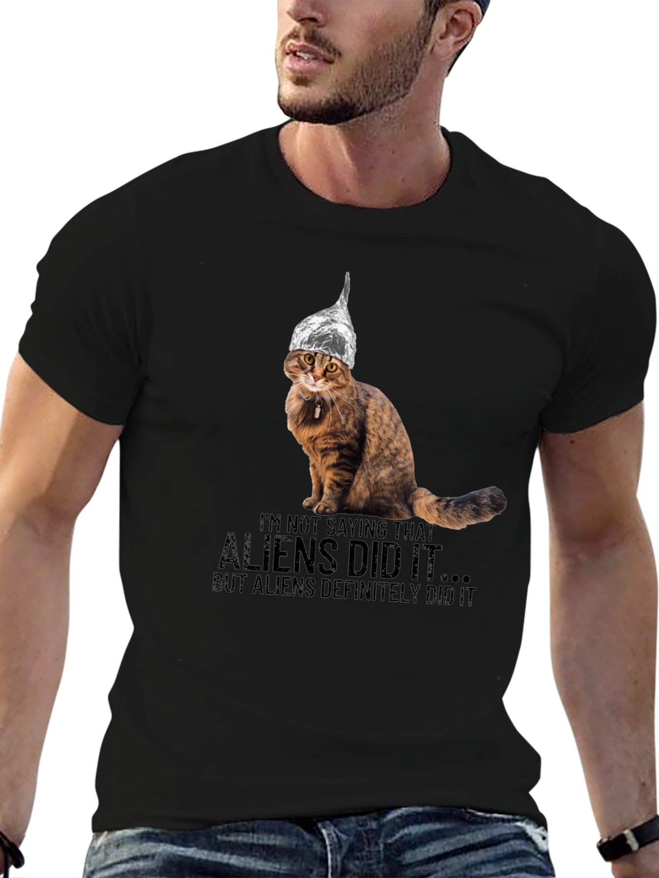 Black Aliens Did It Cat T-Shirt view 6