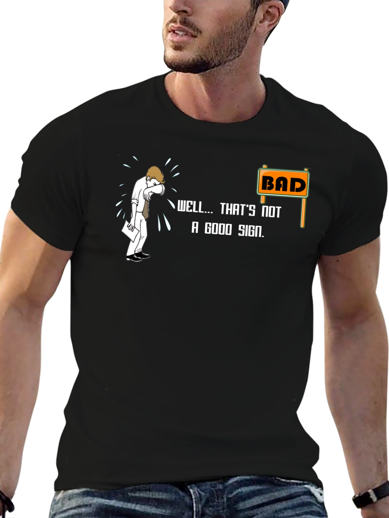 Black Bad Sign T-Shirt - Funny Graphic Tee view 6