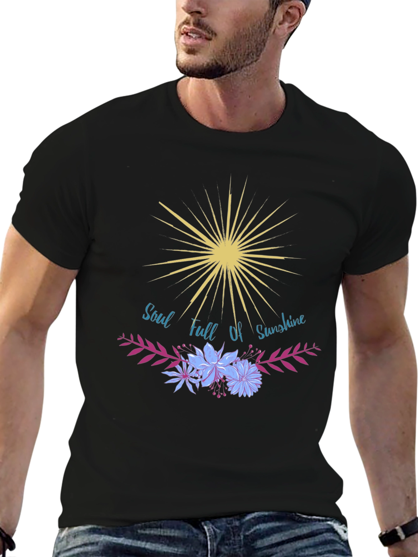 Black Soul Full of Sunshine Graphic Tee - Trendy Black T-Shirt view 6