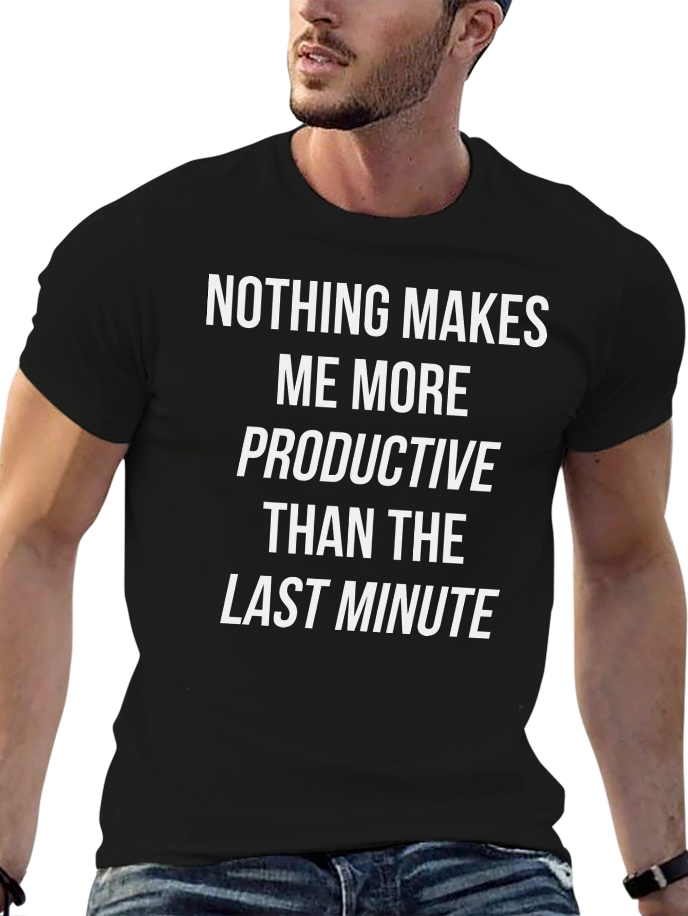 Black Funny Last Minute Productive Black T-Shirt view 6