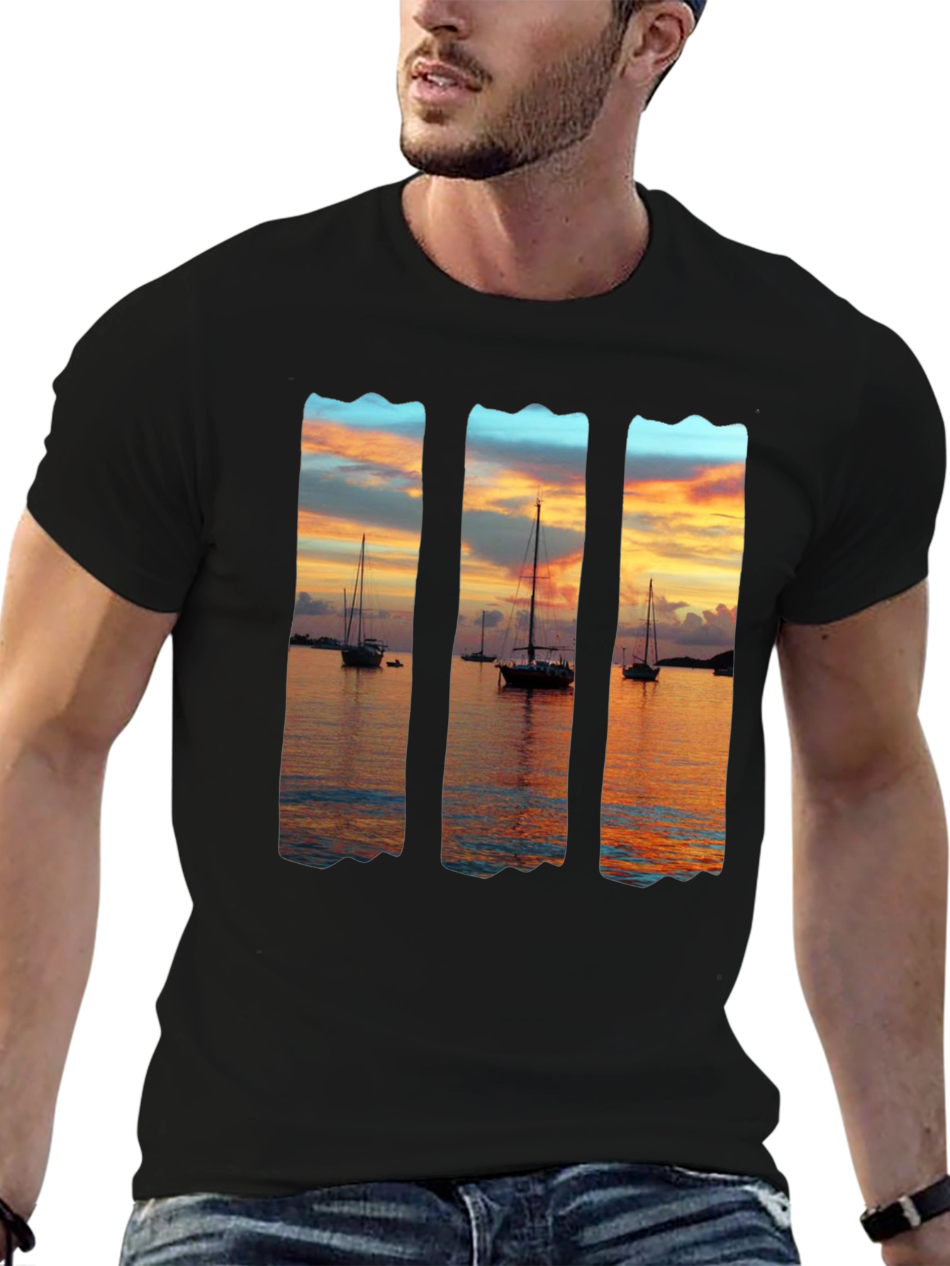 Black Sunset Sailboat Graphic T-Shirt - Black view 6