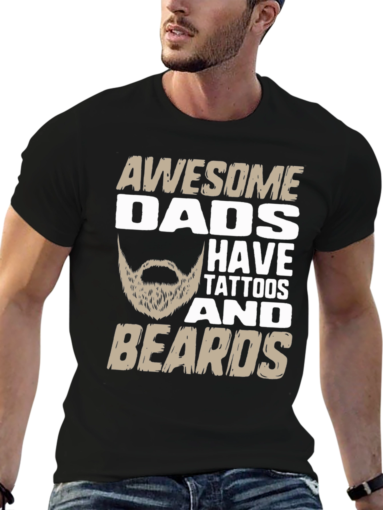 Black Awesome Dads Have Tattoos And Beards T-Shirt view 6