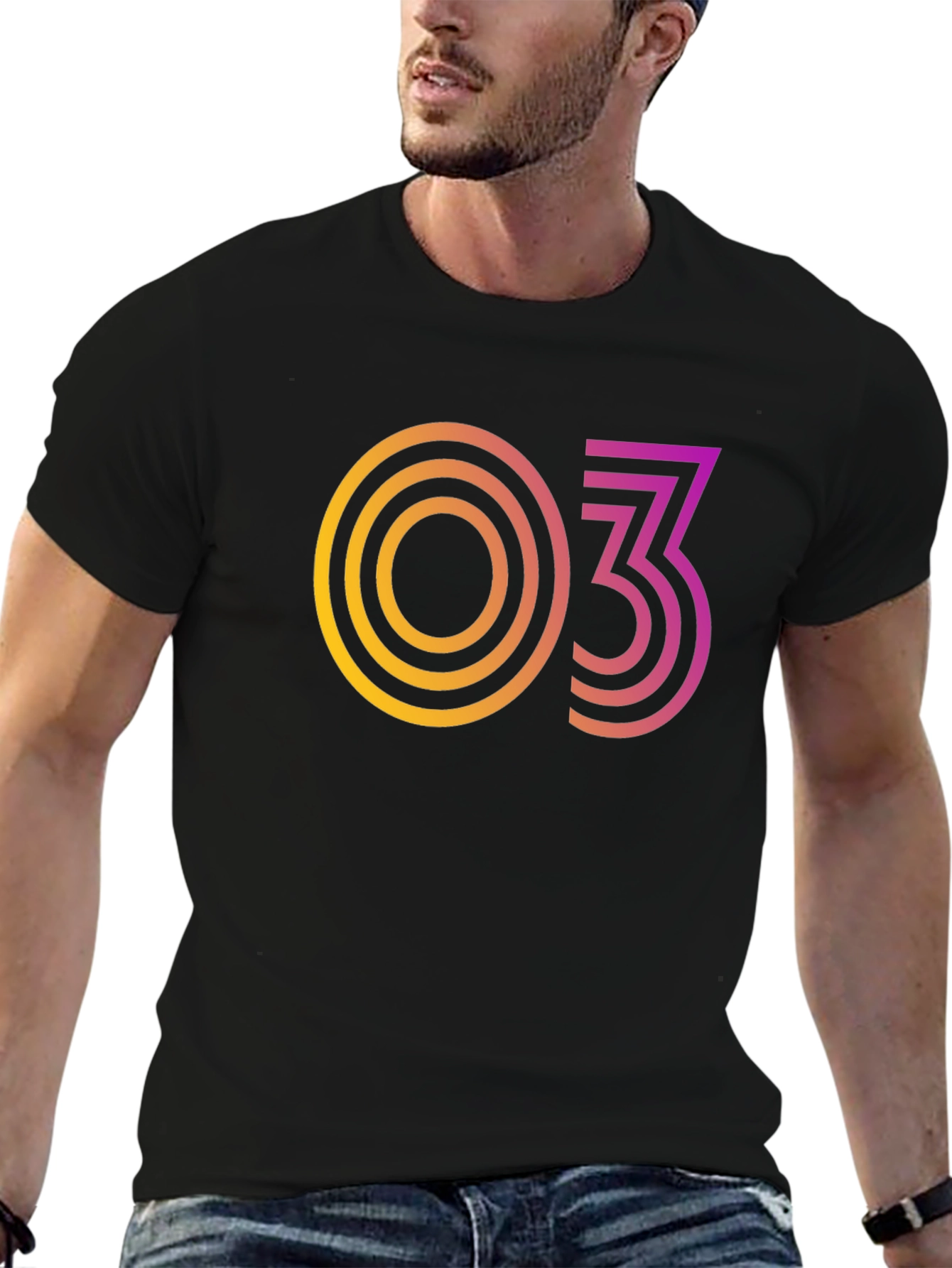 Black Retro Gradient "03" Graphic Tee - Cool & Trendy! view 6