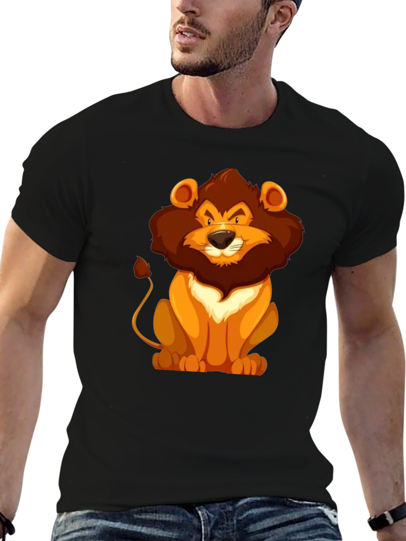 Black Lion Cartoon Graphic Black T-Shirt view 6