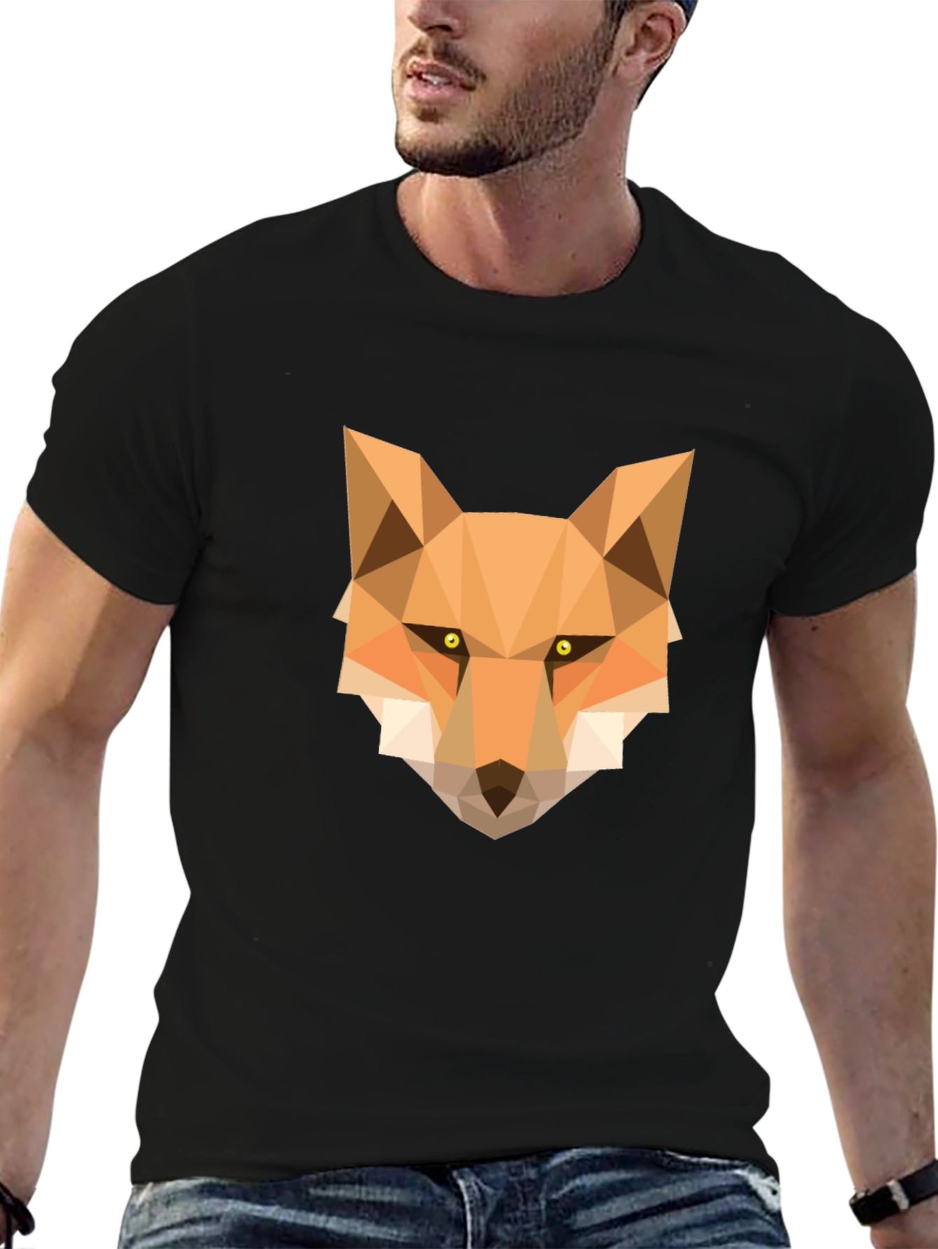 Black Geometric Fox Graphic Tee - Stylish Black T-Shirt view 6