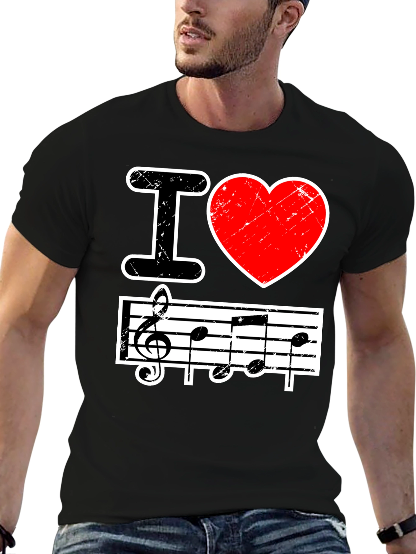 Black I Love Music Black Graphic T-Shirt view 6