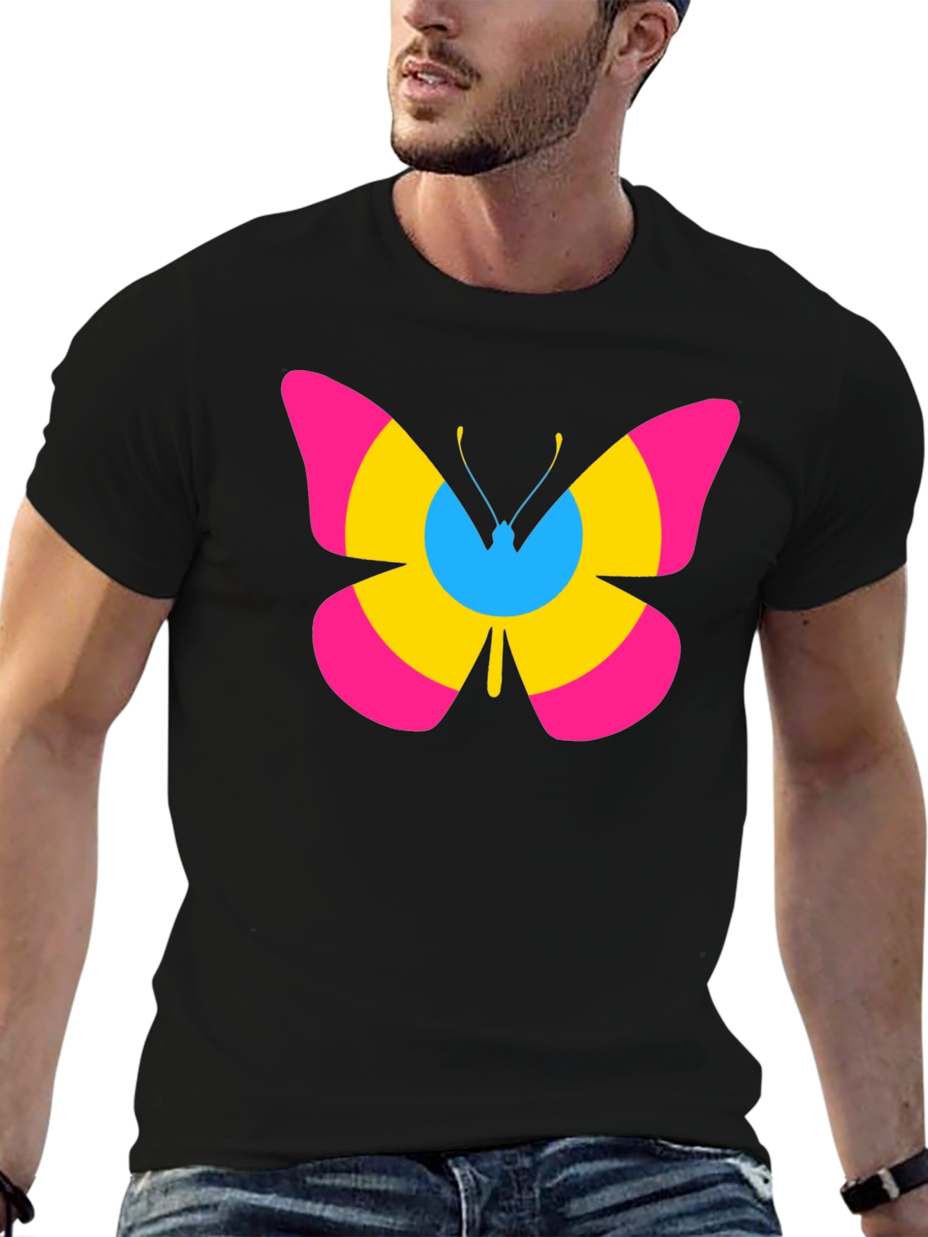 Black Pansexual Pride Butterfly Graphic T-Shirt view 6