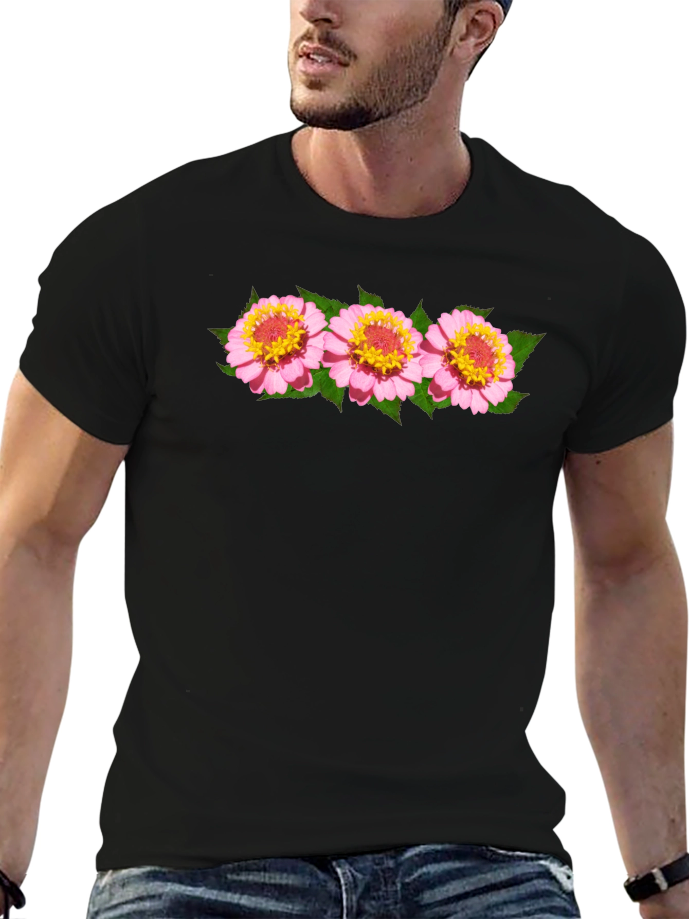 Black Floral Graphic Black T-Shirt view 6